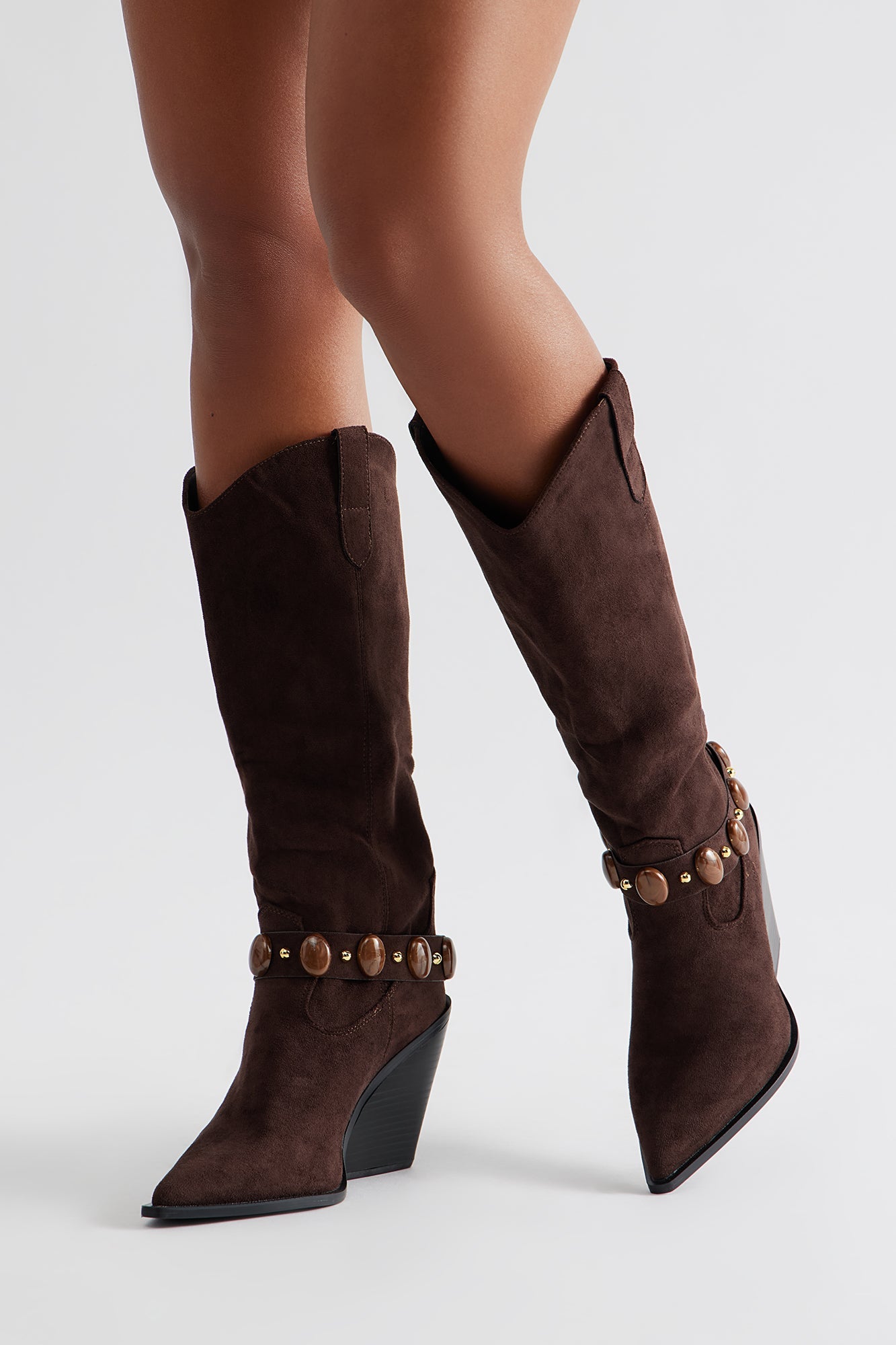 Suzy Wedge Cowboy Boots - Brown