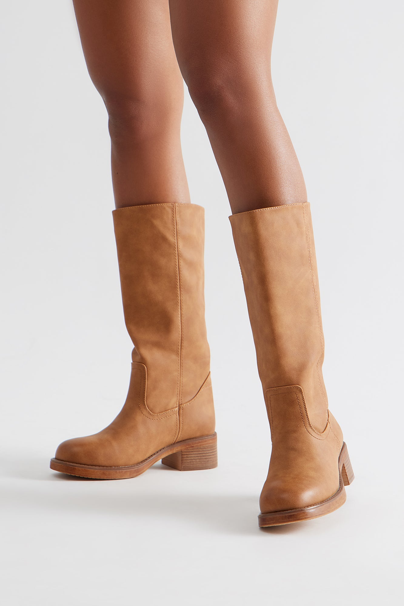 Scottsdale Faux Leather Knee High Boots - Tan