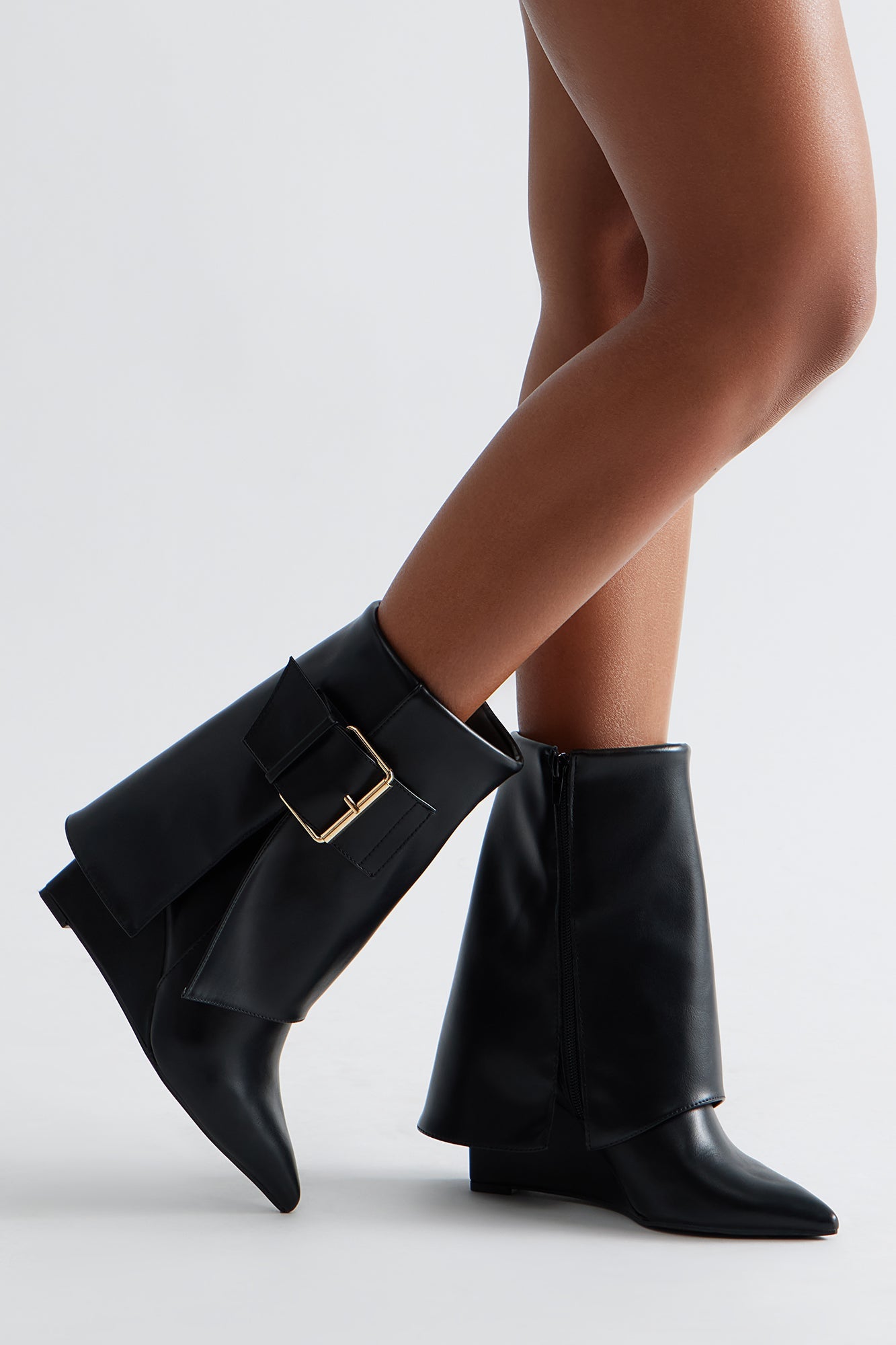 Heights Buckle Overlay Booties - Black