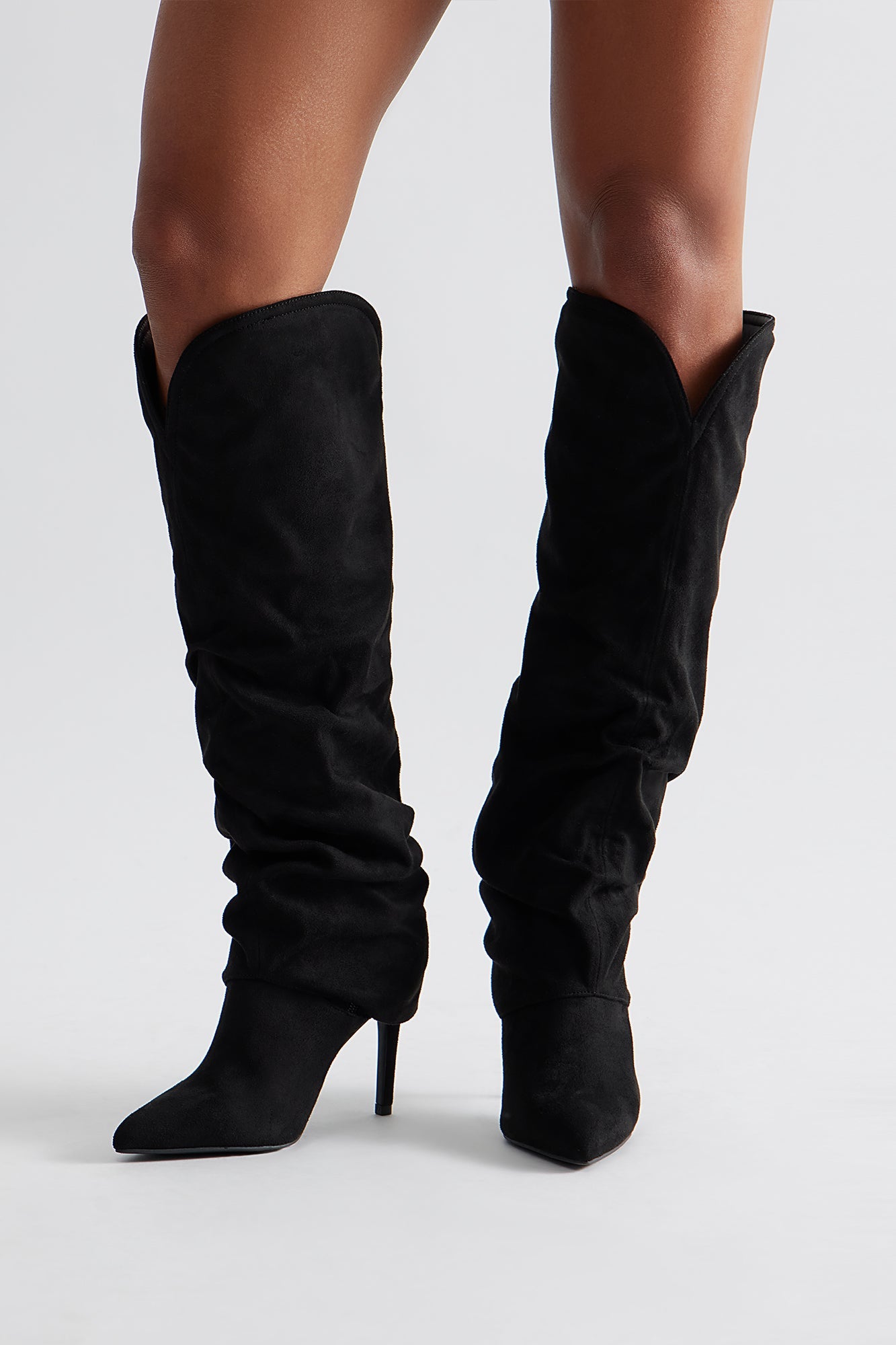 Bristol Ruched Faux Suede Boots - Black