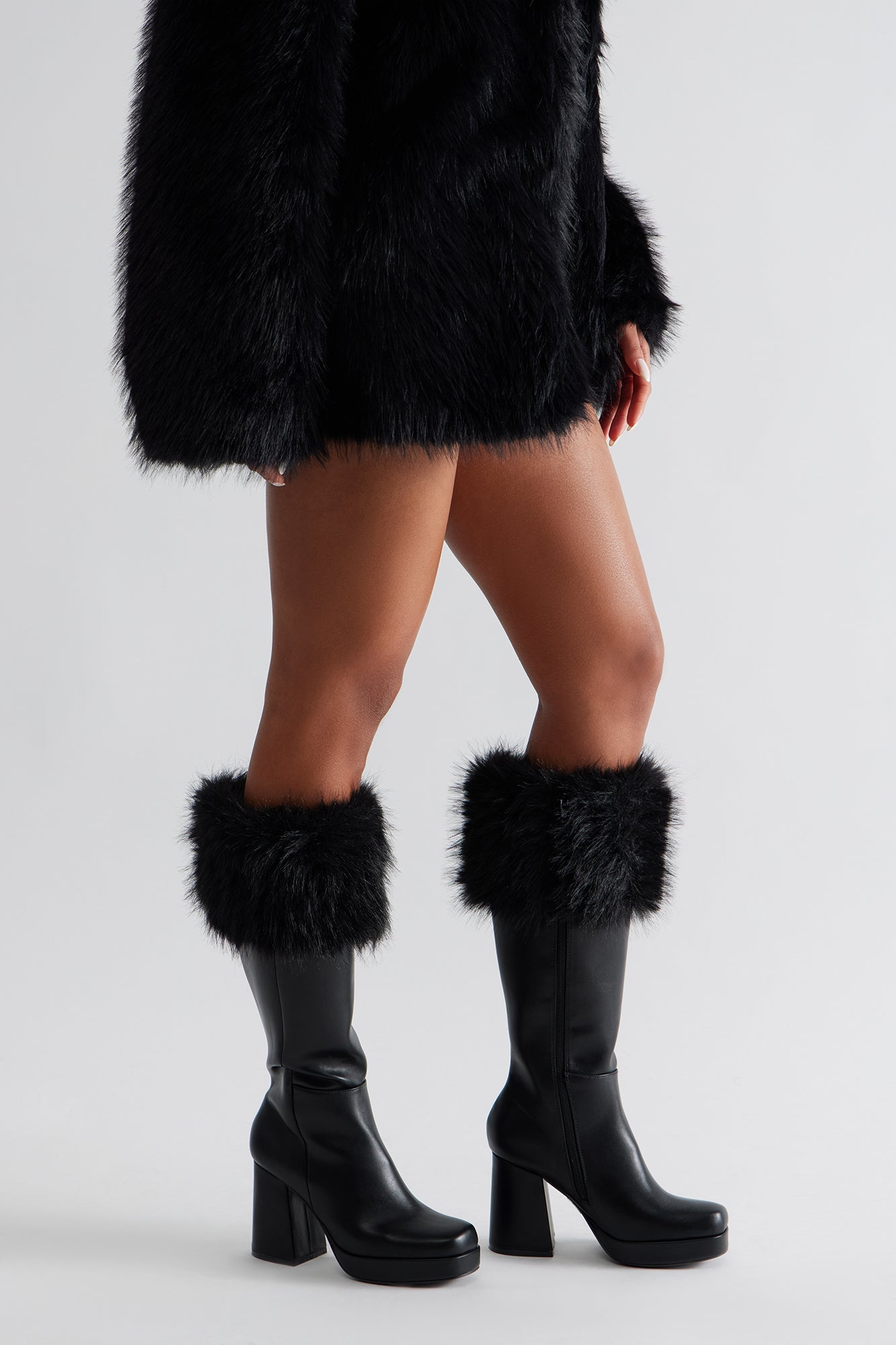 Cher Faux Fur Trim Boots - Black