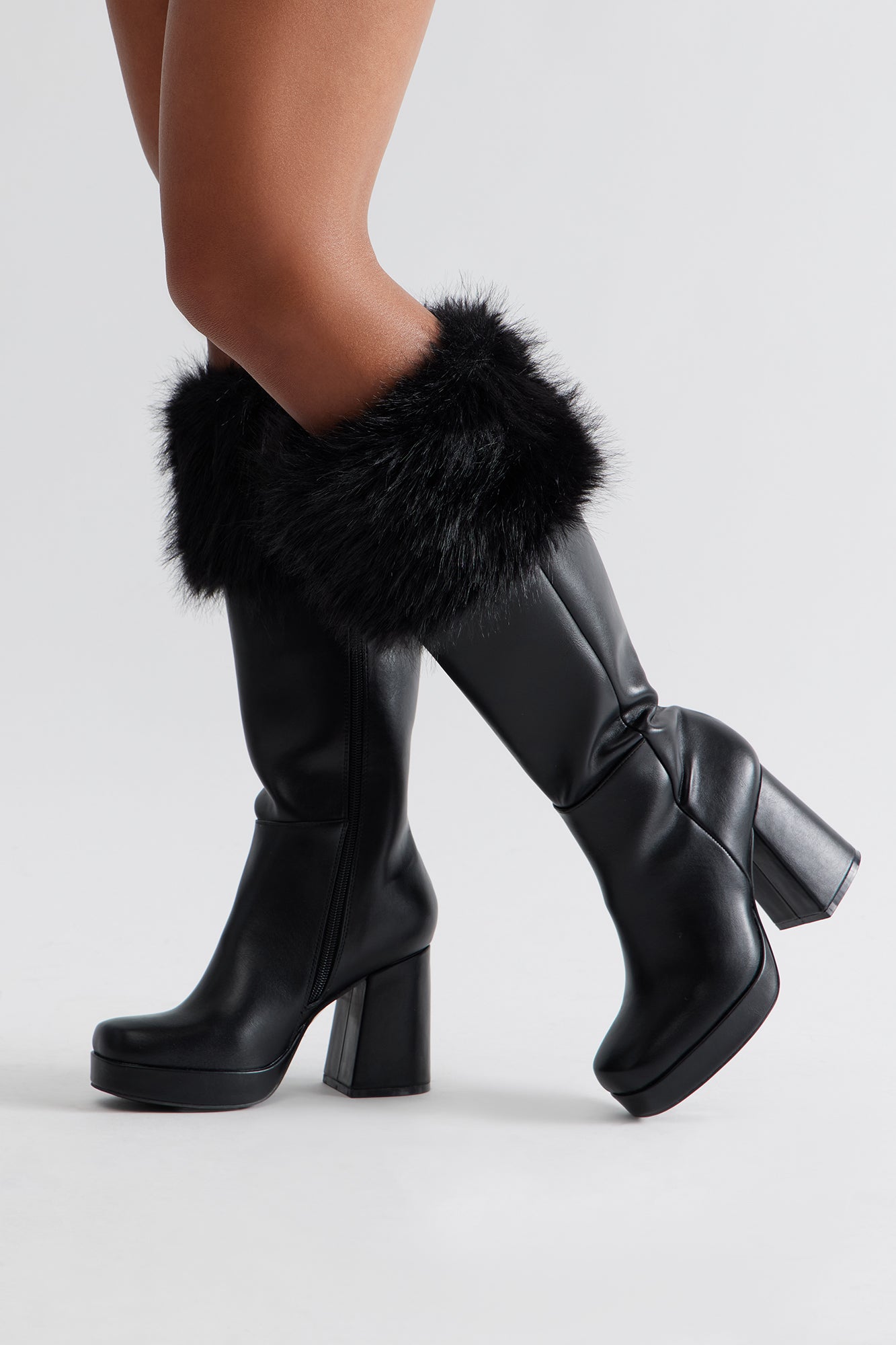 Cher Faux Fur Trim Boots - Black