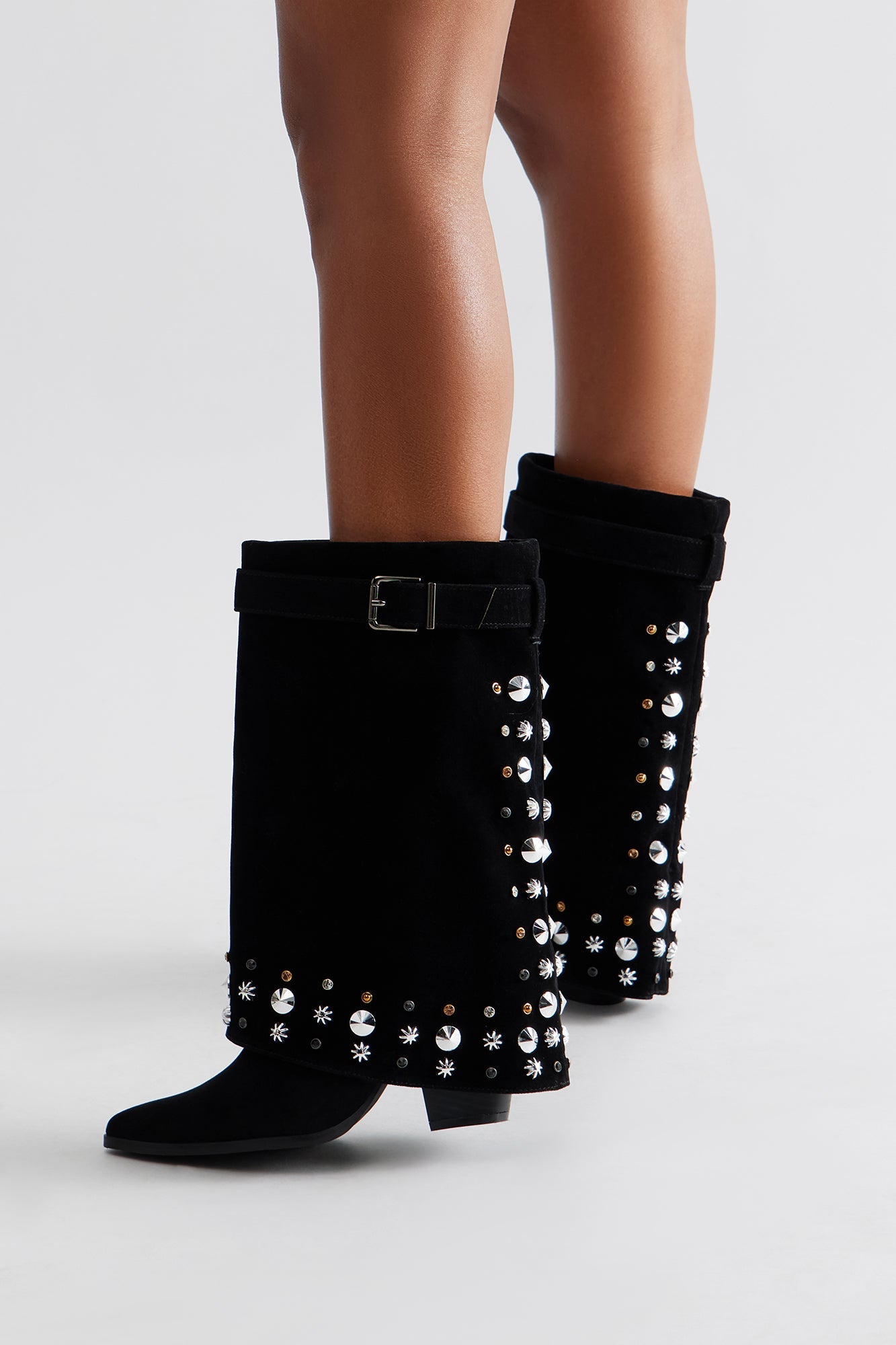 Georgine Studded Overlay Boots - Black