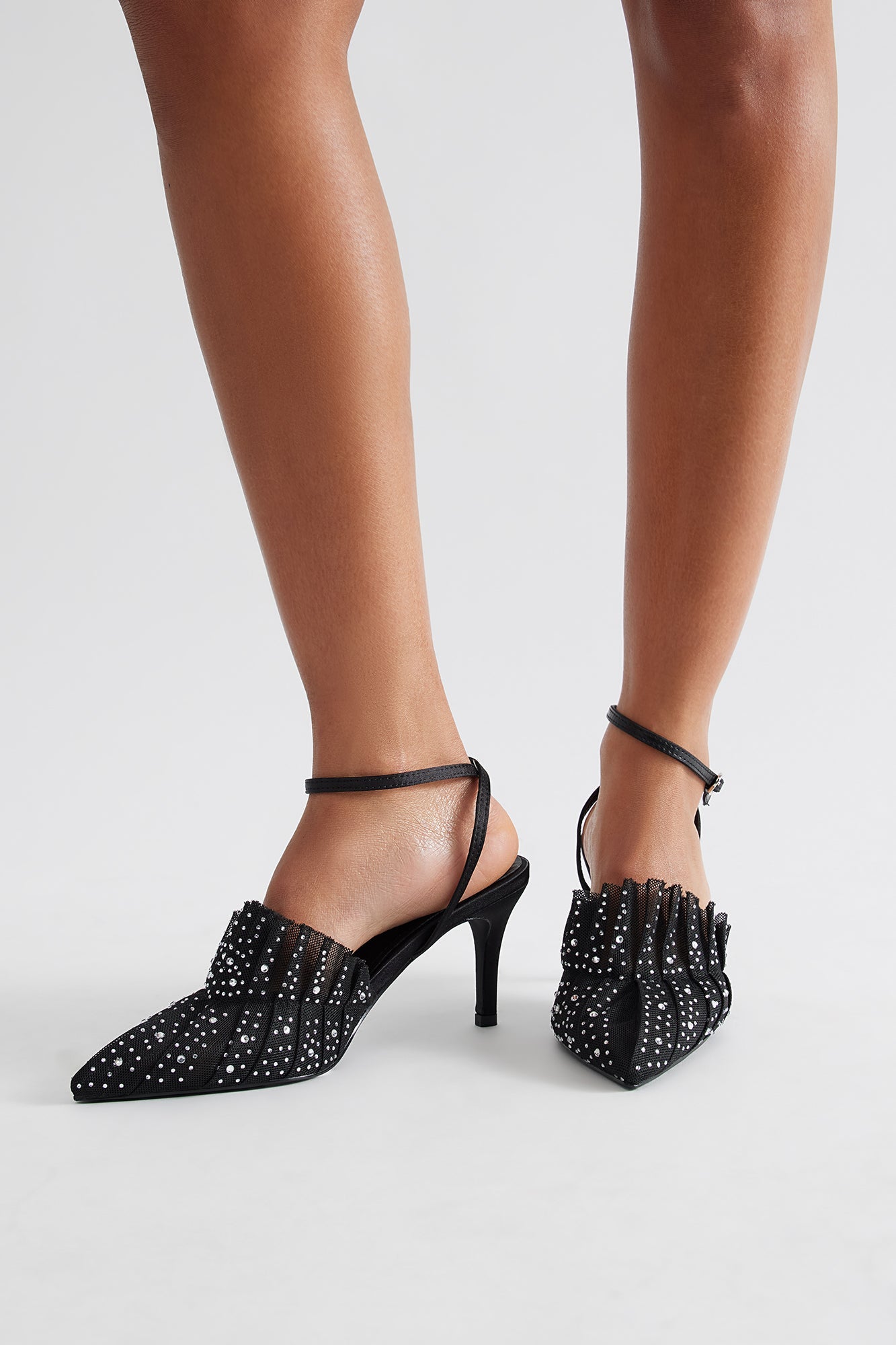 Gracelynn Rhinestone Mesh Pumps - Black