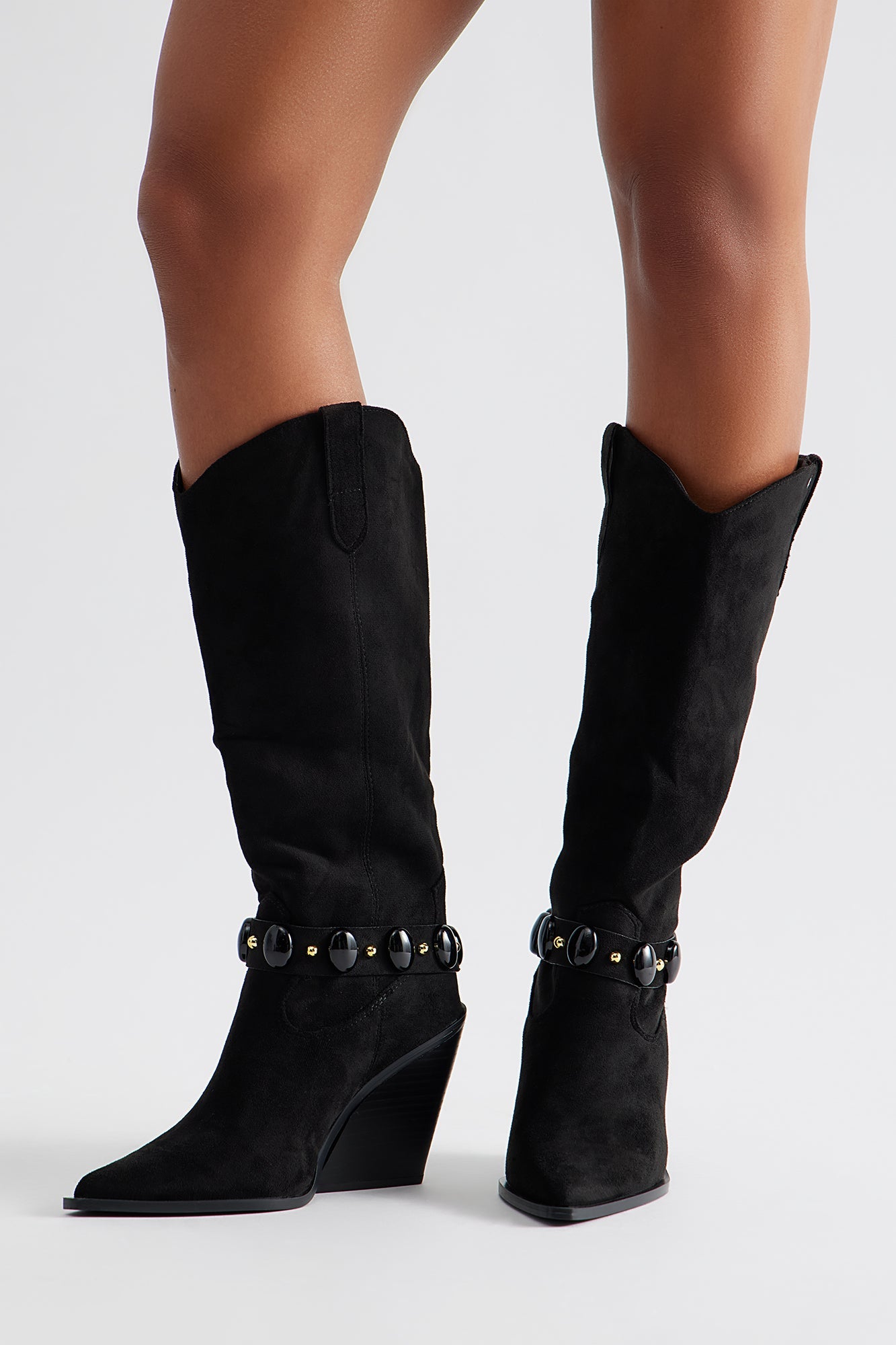 Suzy Wedge Cowboy Boots - Black