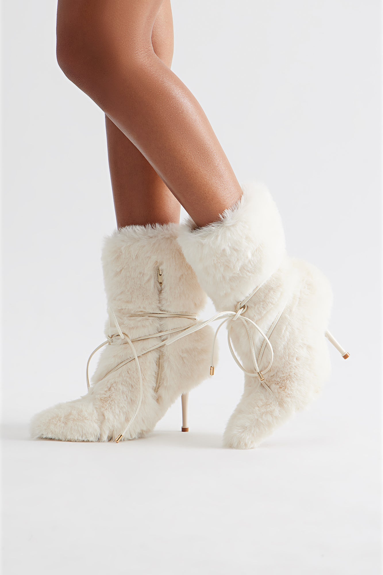 Polar Faux Fur Stiletto Boots - Cream