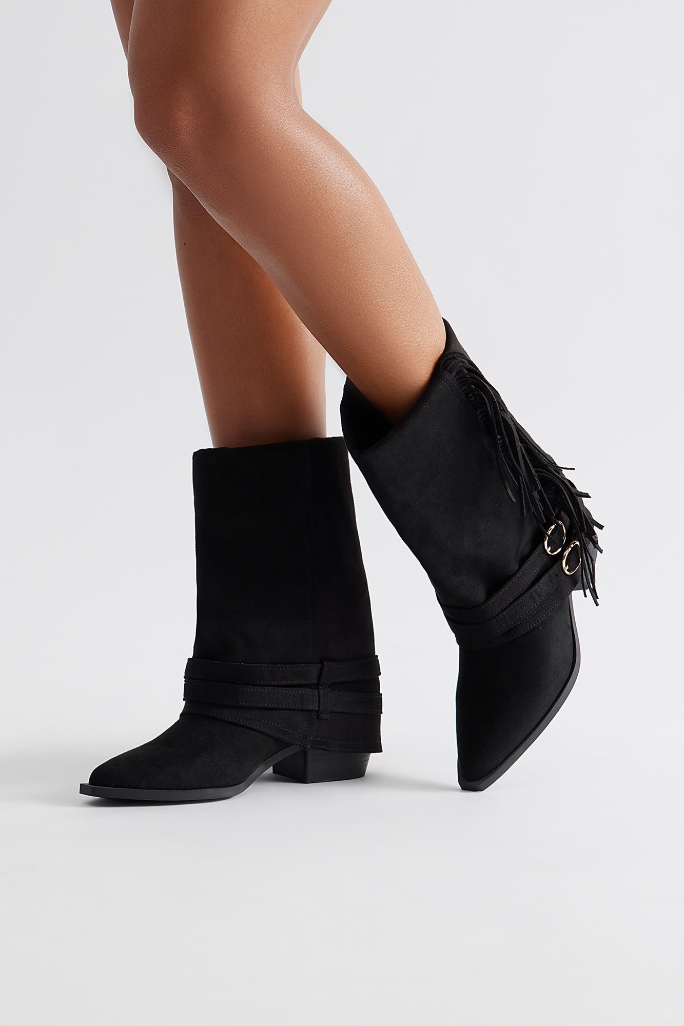 Mendocino Fringe Overlay Booties - Black