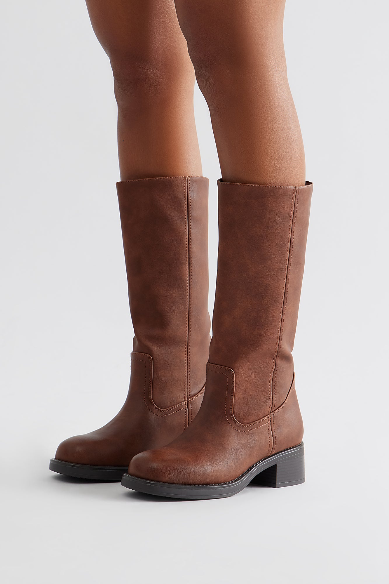 Scottsdale Faux Leather Knee High Boots - Brown