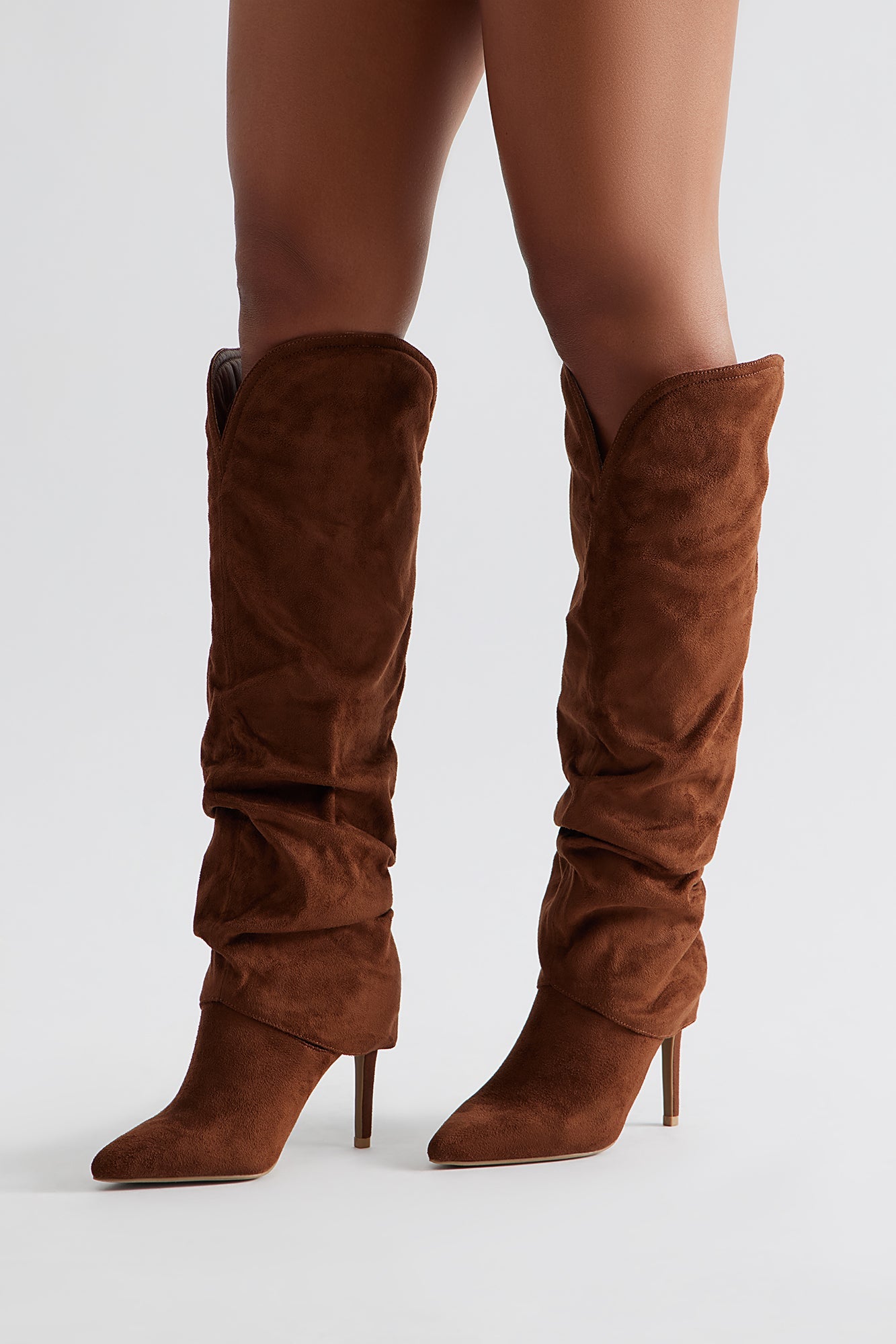 Bristol Ruched Faux Suede Boots - Brown