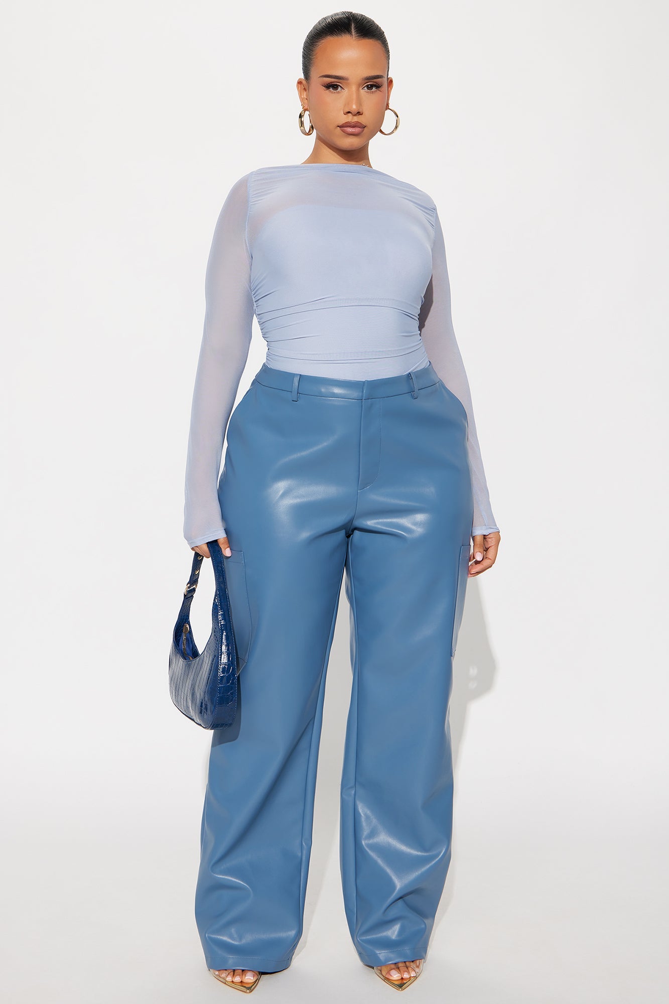 In A Flirty Mood Mid Rise Faux Leather Straight Leg Pant 33 - Slate Blue