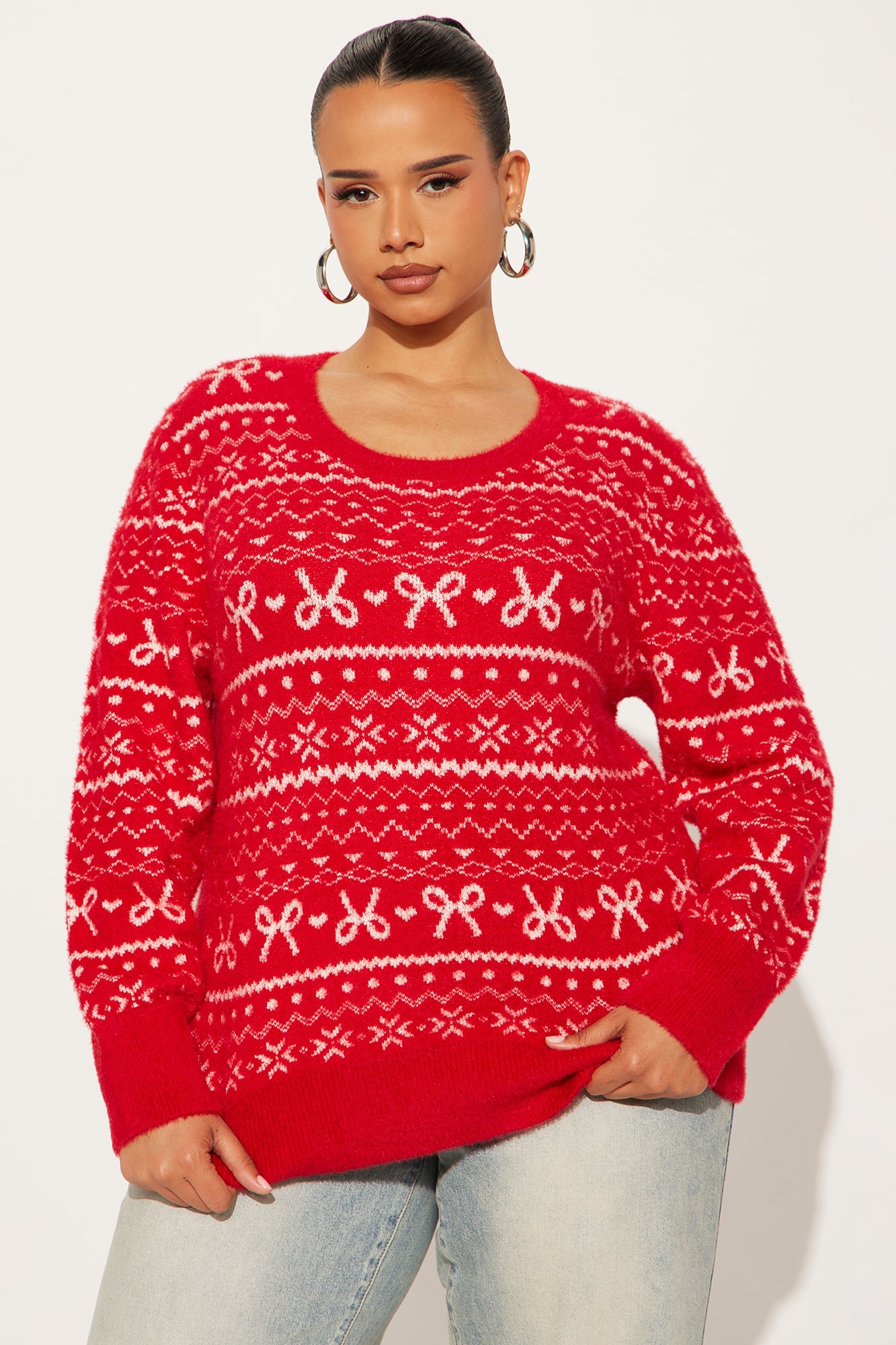 Christmas Mornings Pullover Sweater - Red/combo