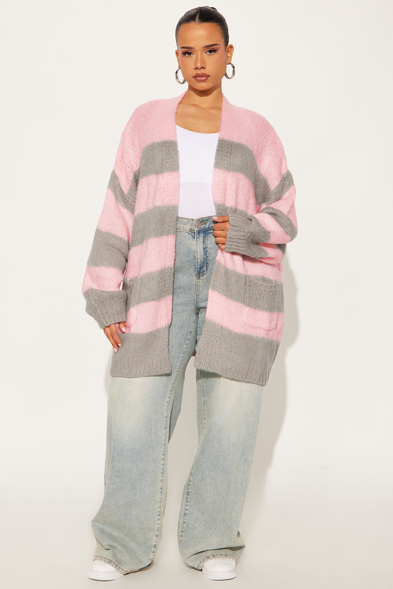 Catch My Vibe Oversized Striped Cardigan - Pink/combo