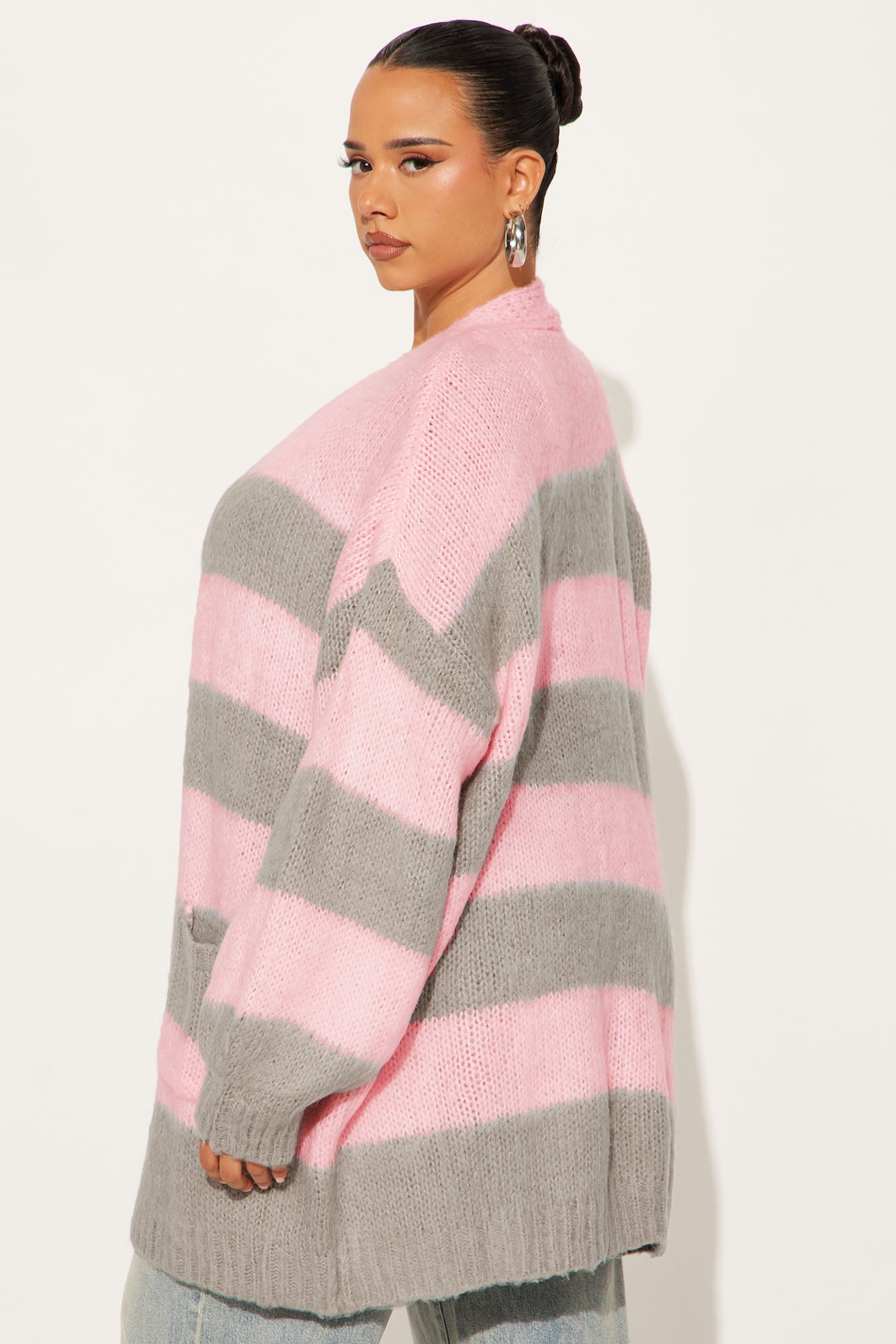Catch My Vibe Oversized Striped Cardigan - Pink/combo