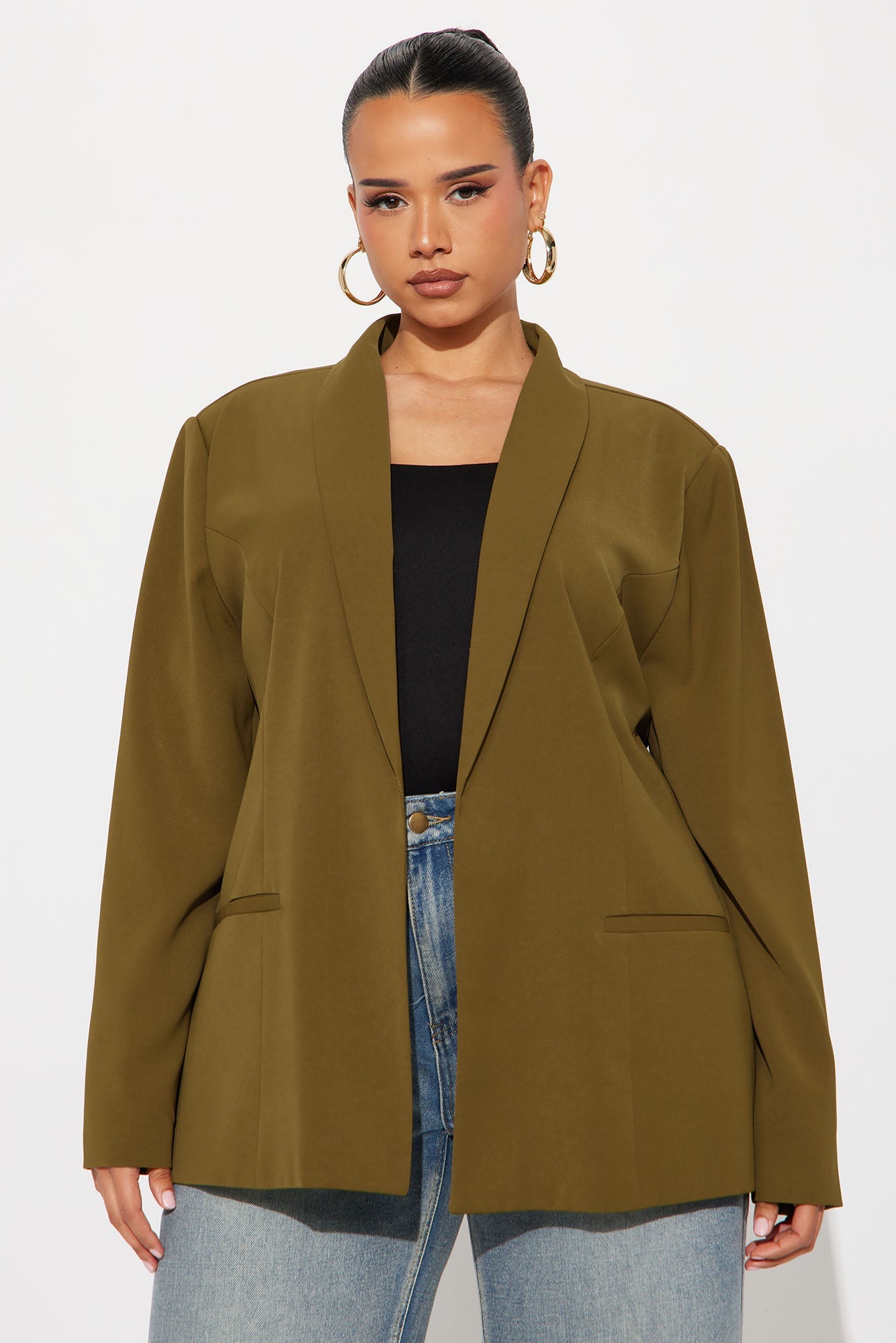 Gemma Open Crepe Blazer - Olive