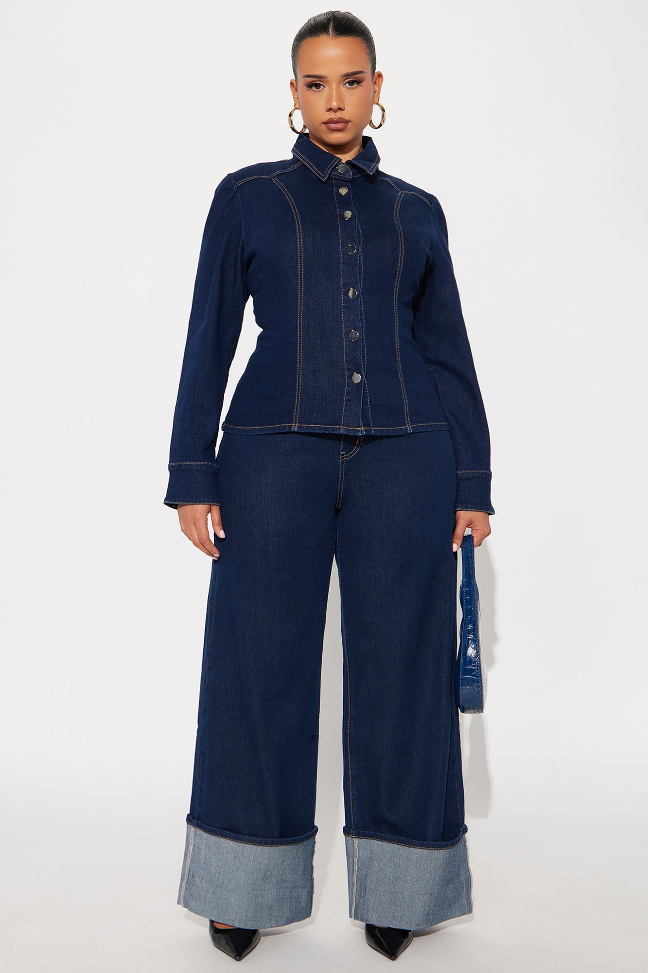 Bold Moves Denim Wide Leg Pant Set - Dark Wash