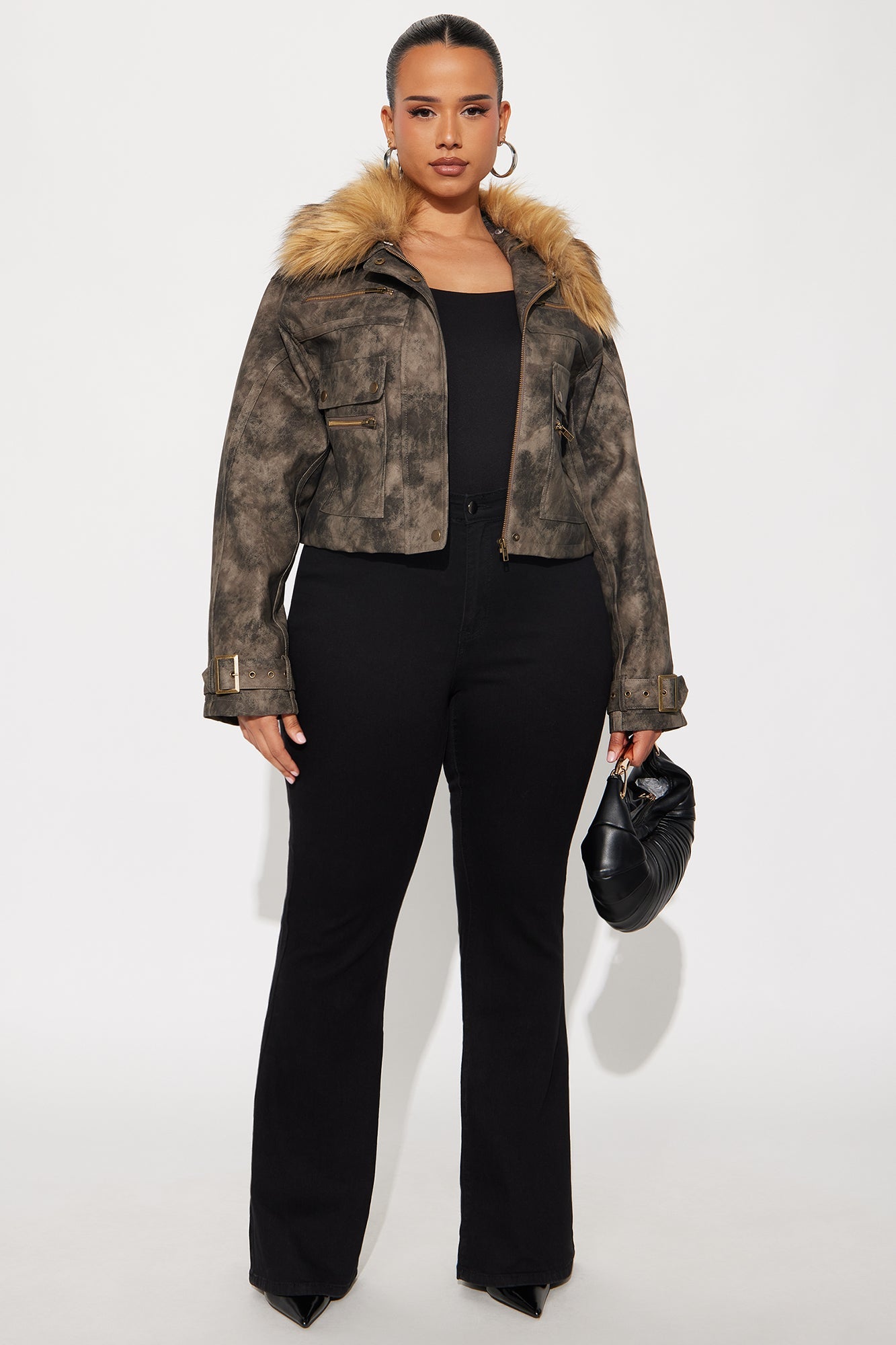 Not Your Average Washed Faux Leather Moto Jacket - Charcoal