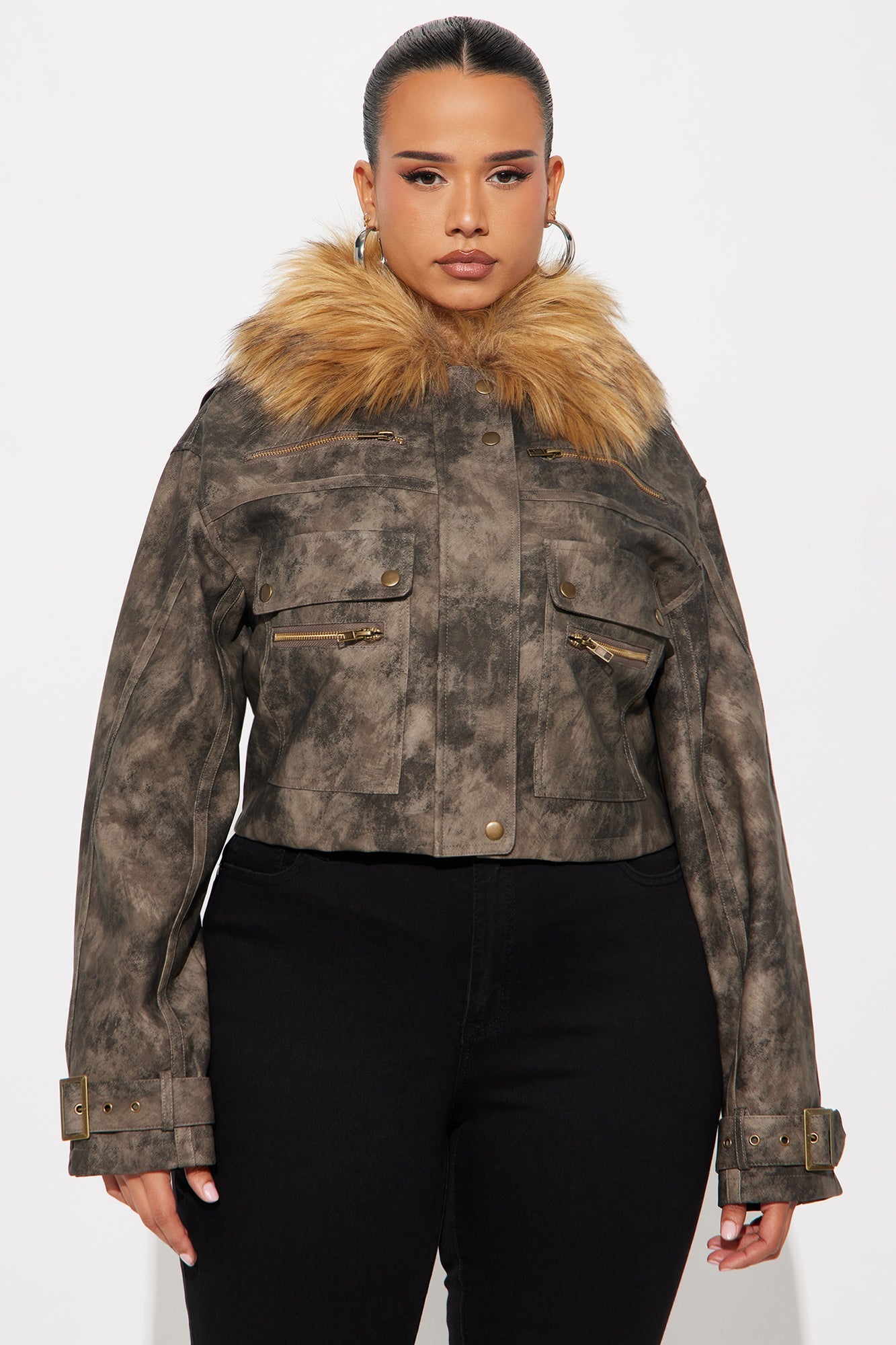 Not Your Average Washed Faux Leather Moto Jacket - Charcoal