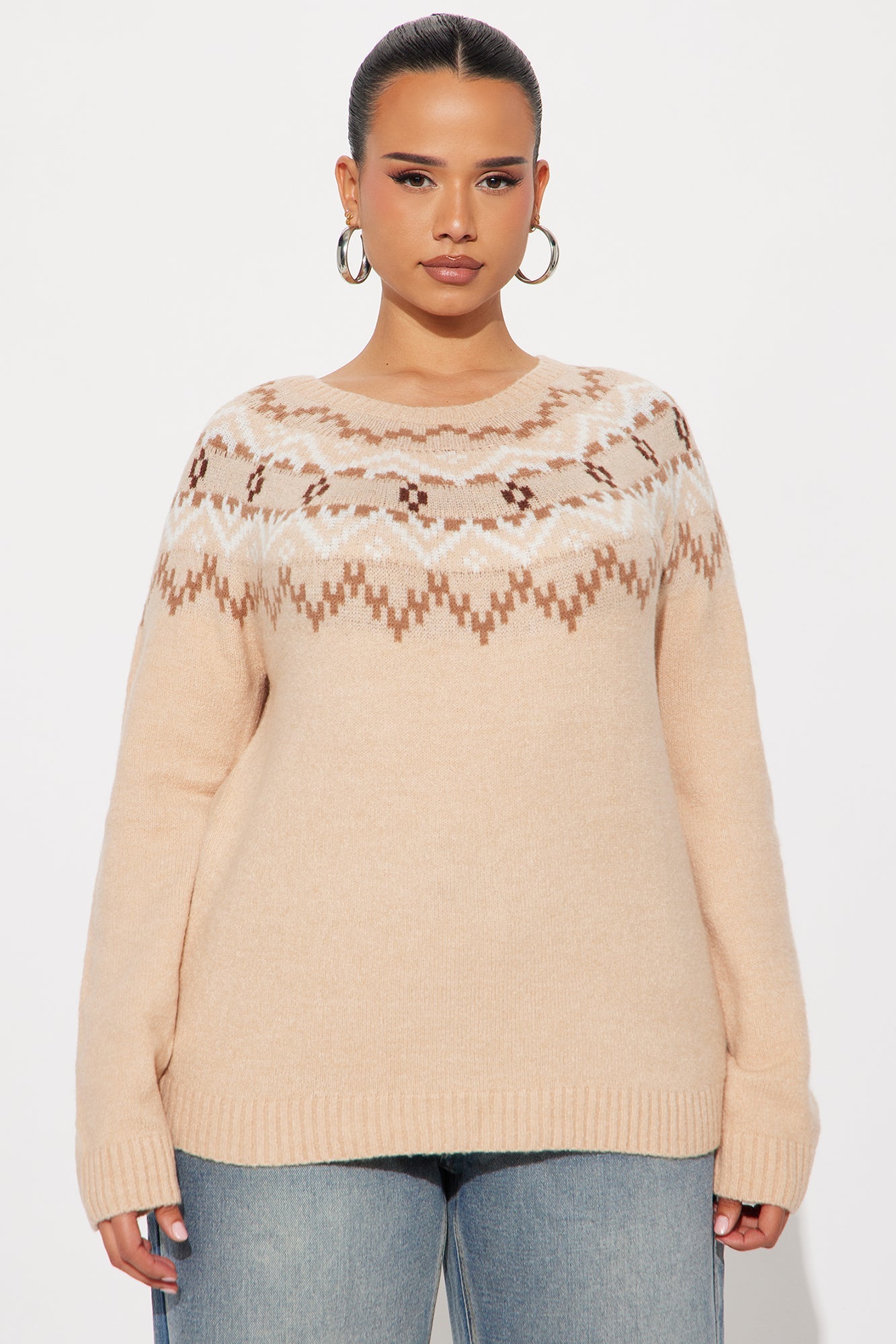 Jilli Fair Isle Pullover Sweater - Taupe/combo