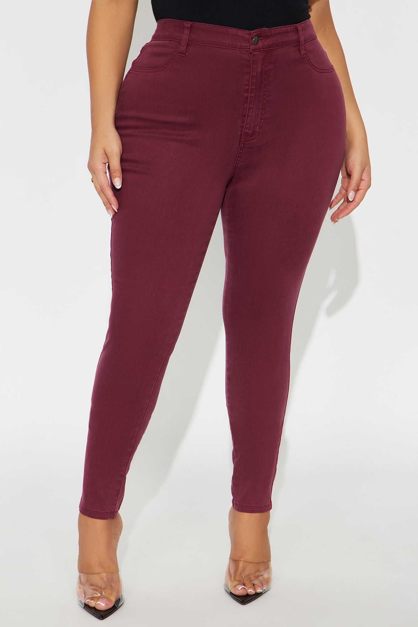 Classic High Waist Skinny Jeans - Burgundy