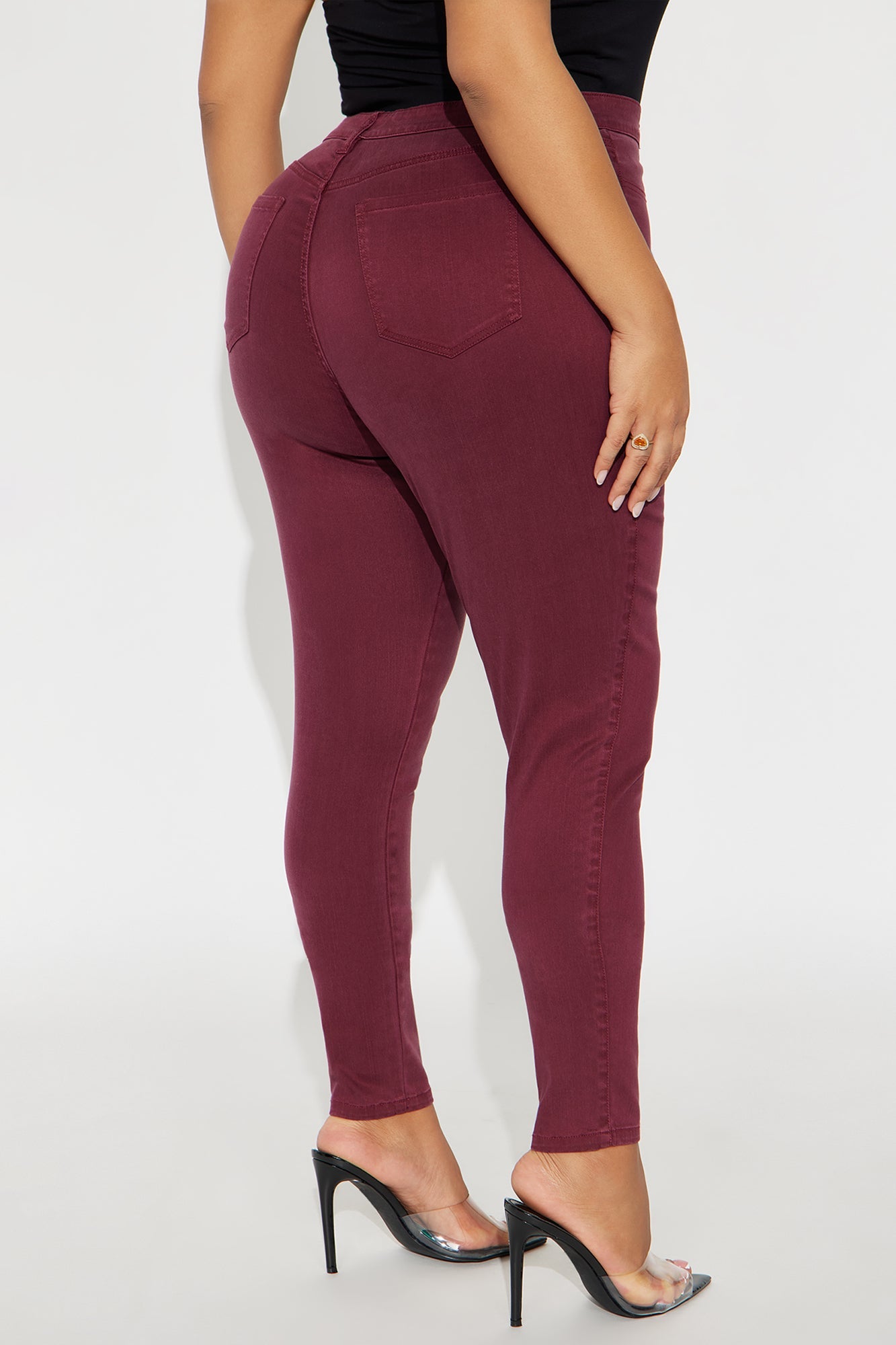 Classic High Waist Skinny Jeans - Burgundy