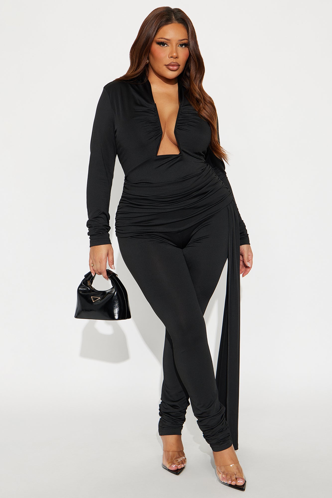 Viktoria Plunge Neck Pant Set - Black