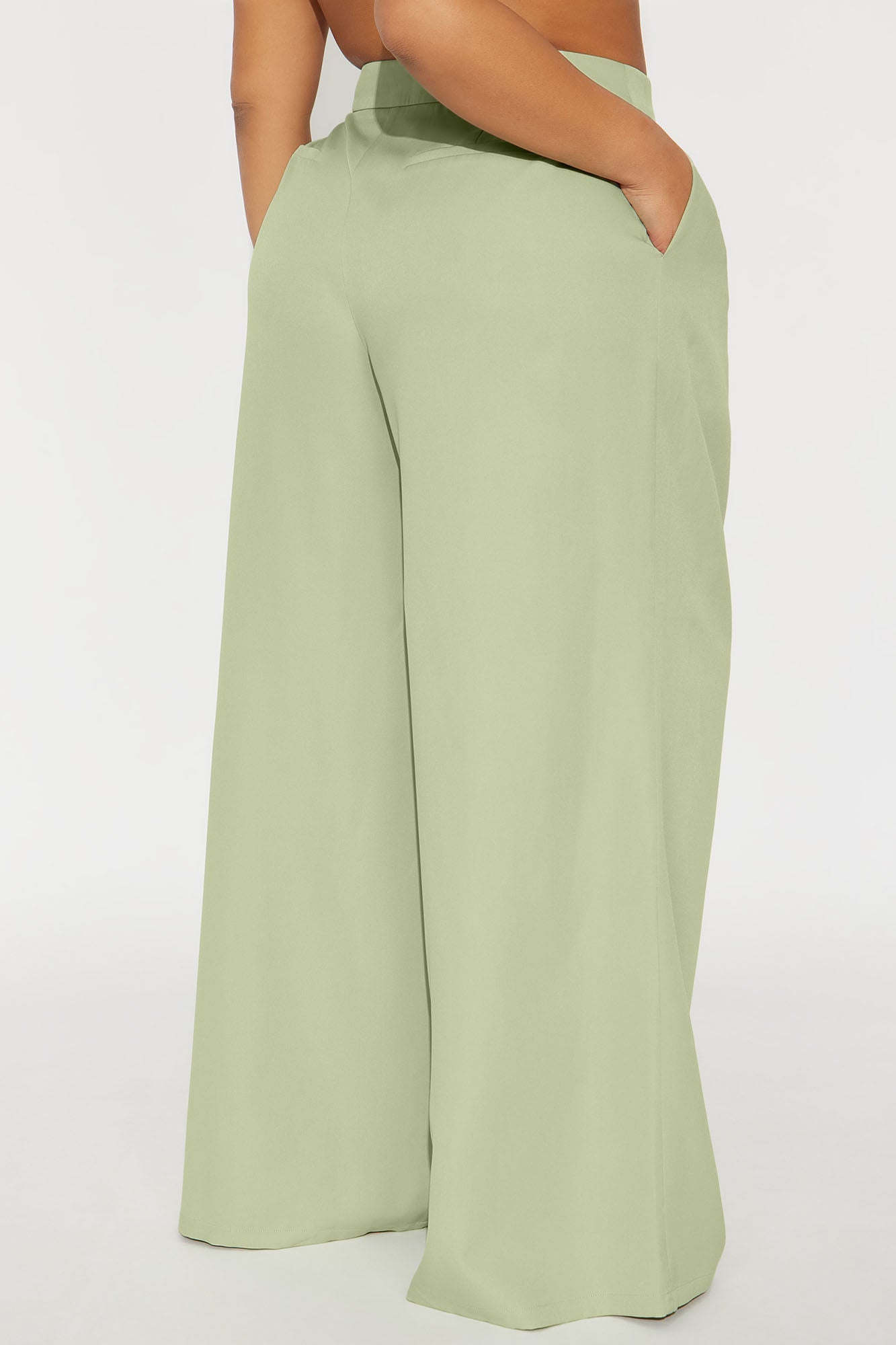 Delia Wide Leg Crepe Trousers 33″ - Sage