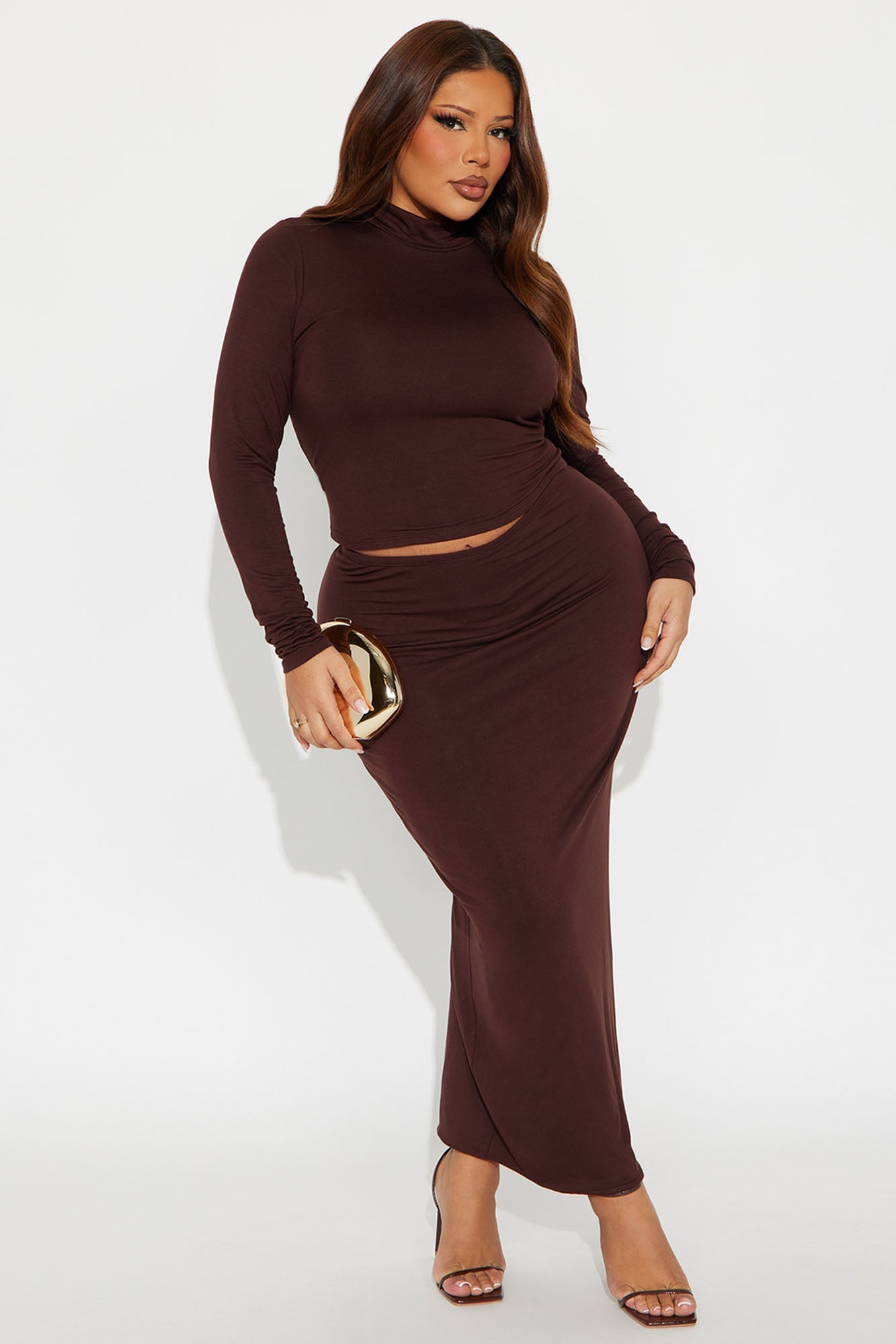 So Essential High Neck Skirt Set - Chocolate