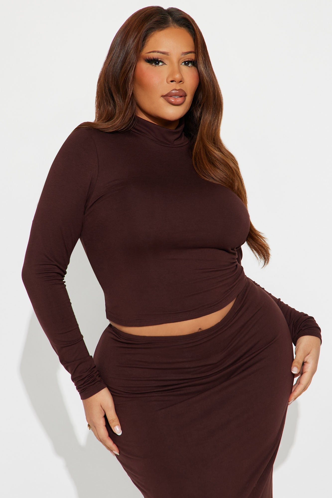 So Essential High Neck Skirt Set - Chocolate