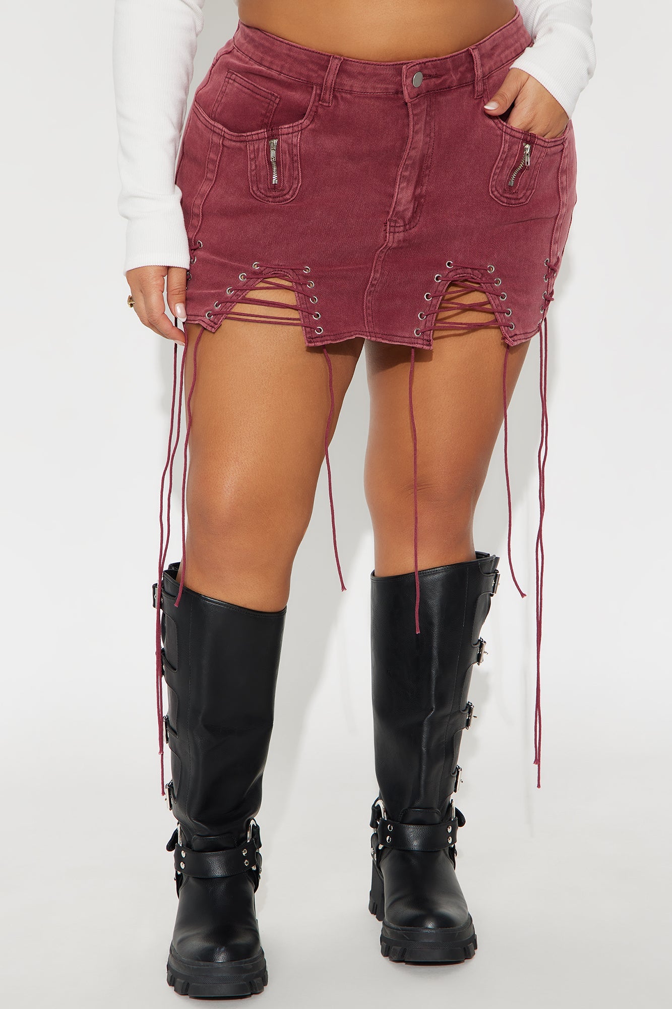 Don't Hesitate Lace Up Micro Mini Skirt - Burgundy