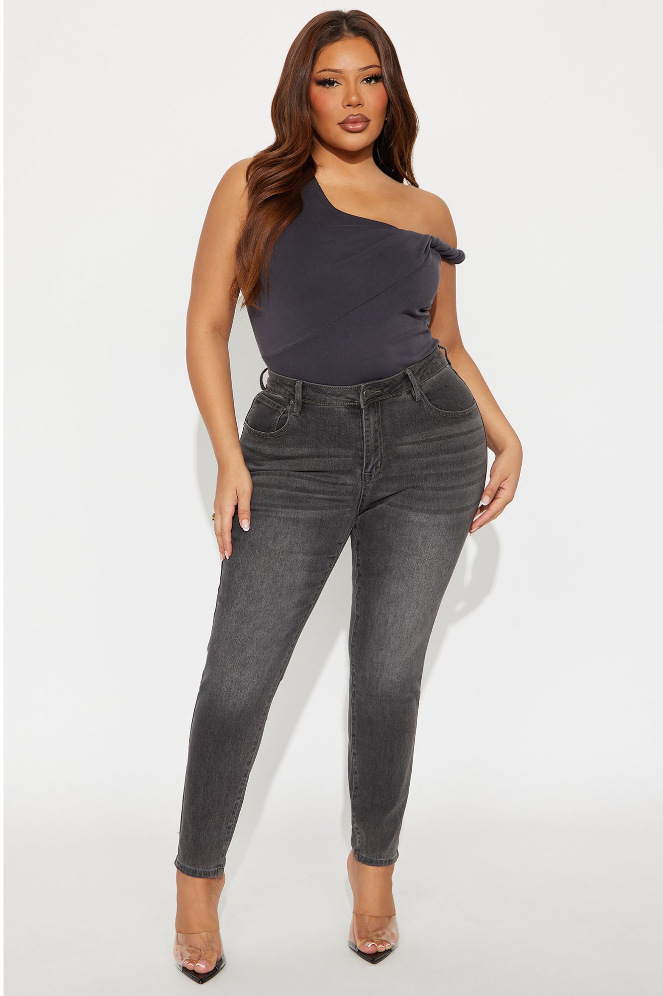 Better Myself Mid Rise Skinny Jeans - Grey