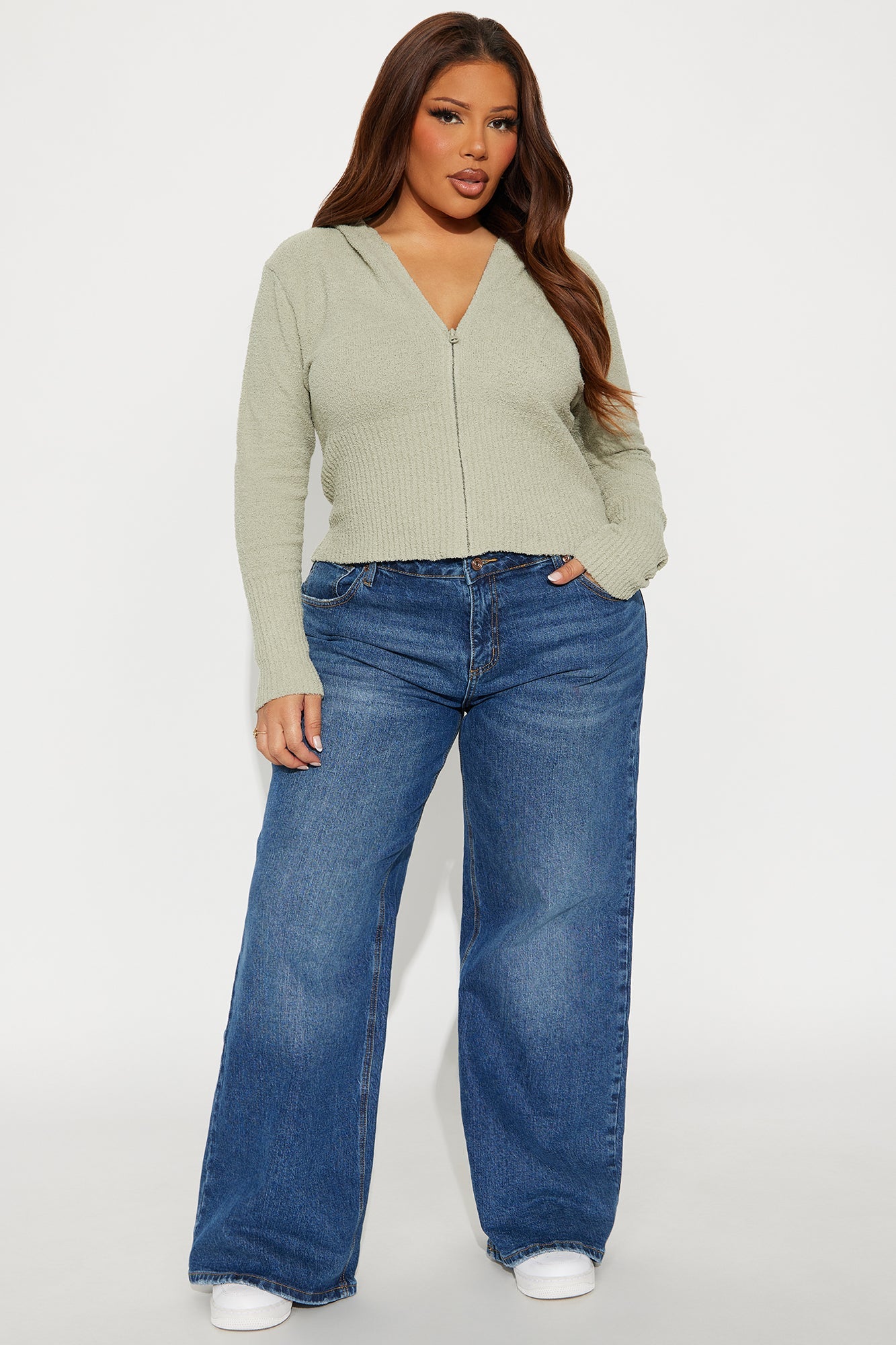 Pillow Talk Zip Front Ribbed Cardigan Sweater - Sage