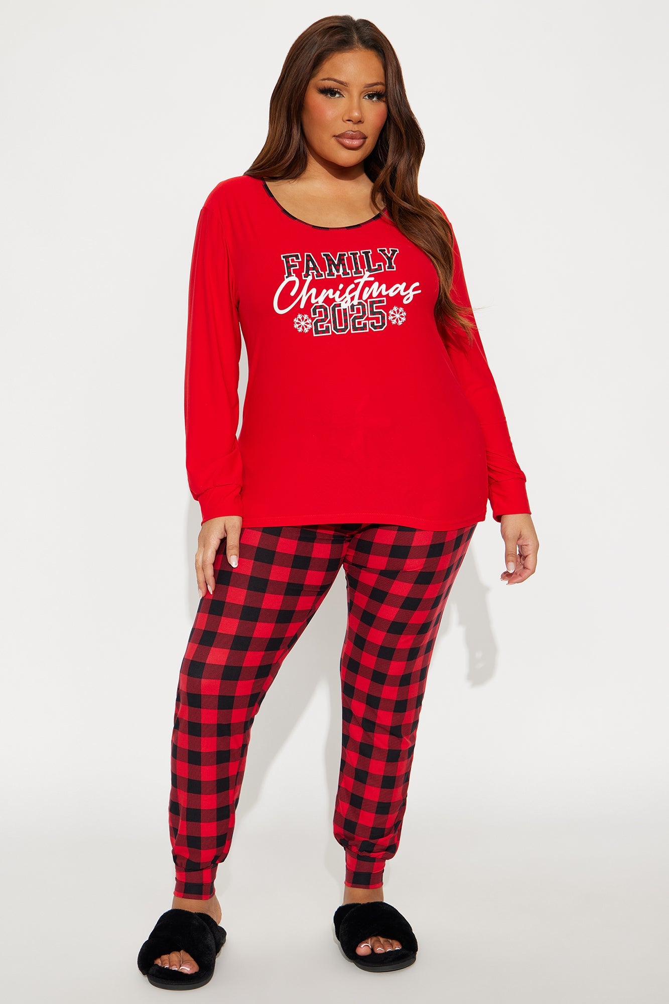 Christmas 2025 Matching Family Long Sleeve PJ Jogger Set - Red/Black