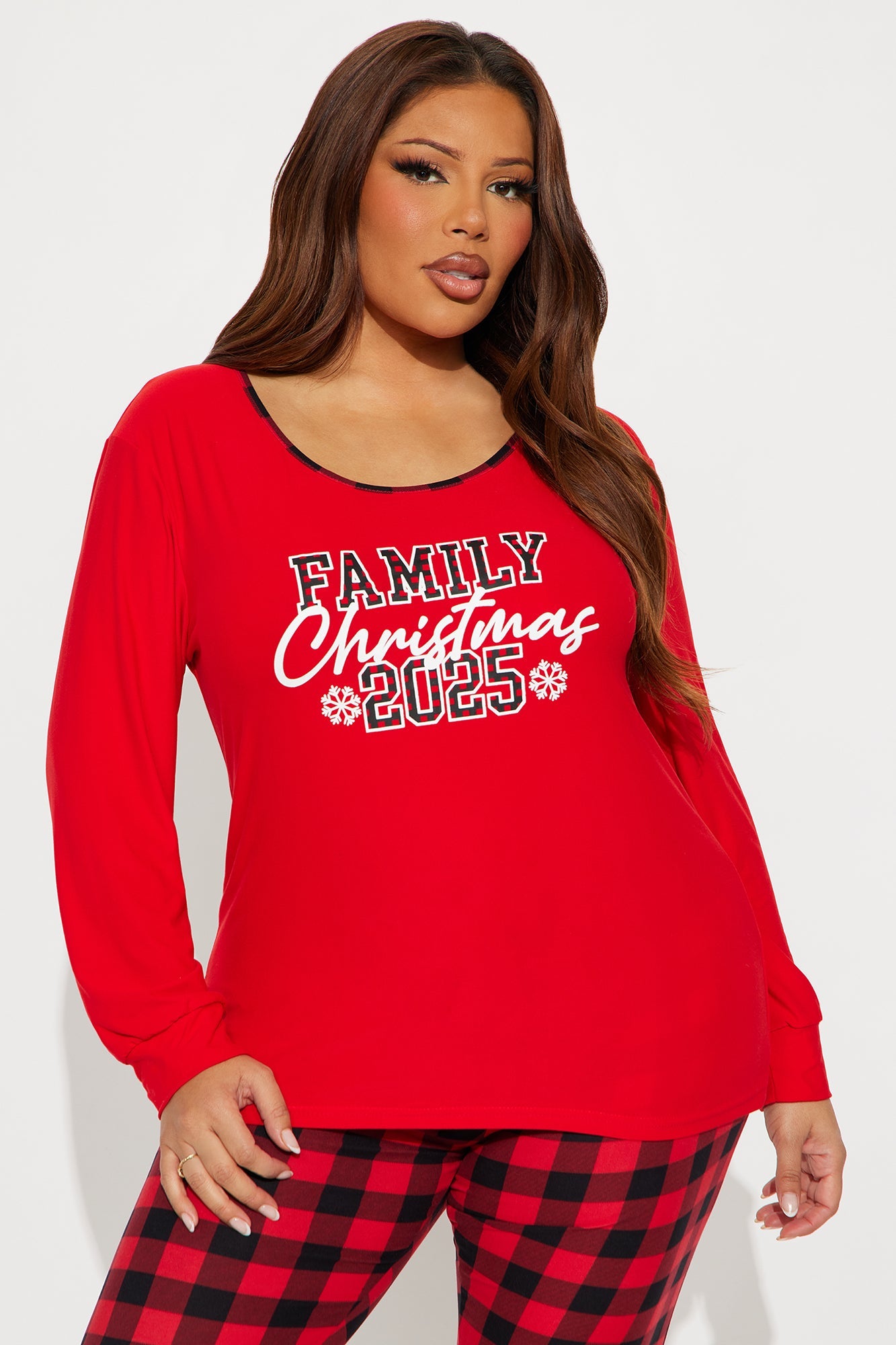 Christmas 2025 Matching Family Long Sleeve PJ Jogger Set - Red/Black