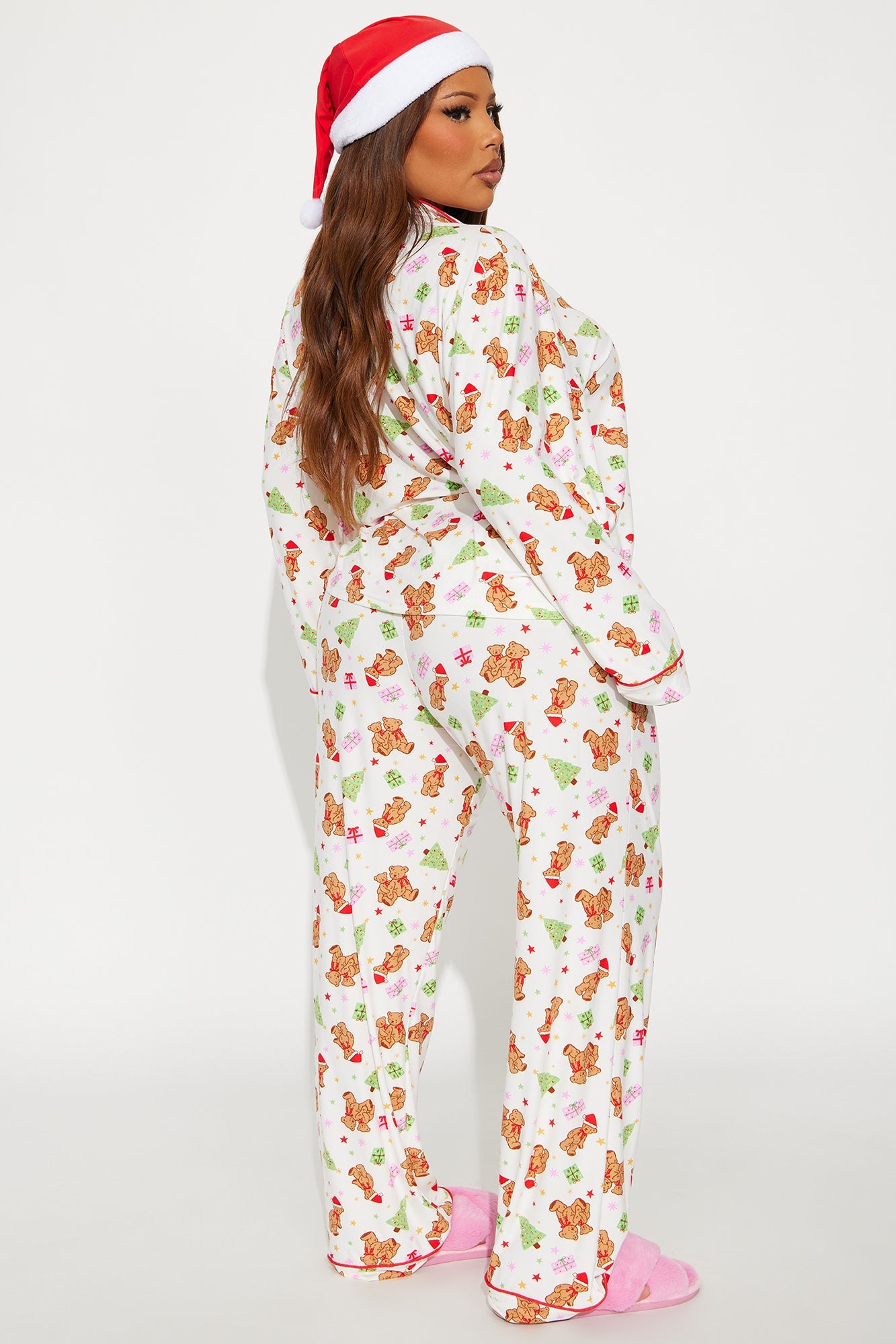 Santa's Teddy Bear 3 Piece Long Sleeve PJ Pant Set - White/combo