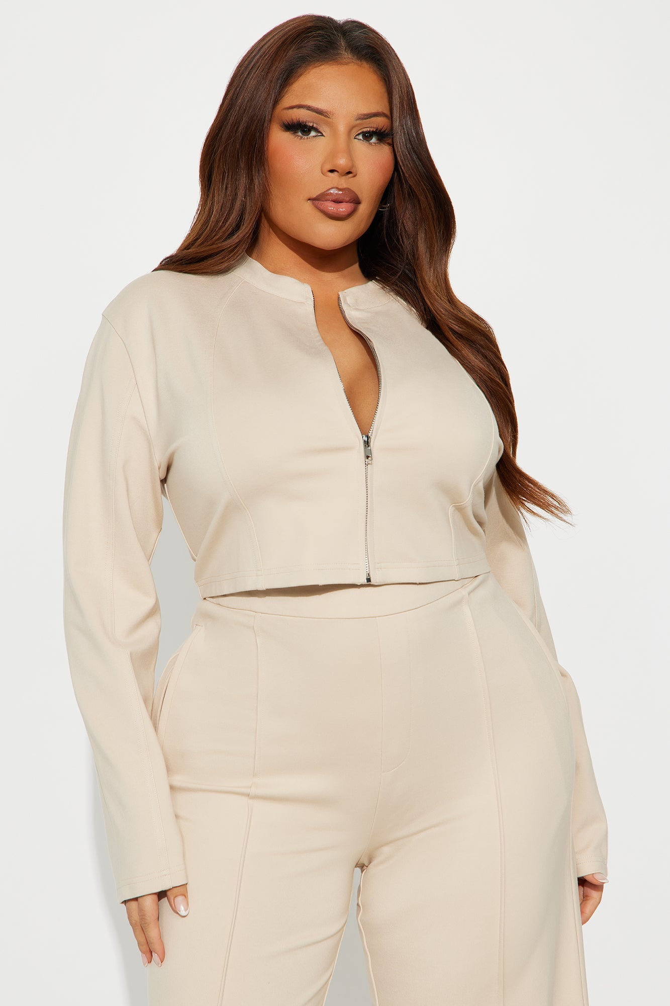 Flying Private Zip-Up Jacket Pant Set - Taupe