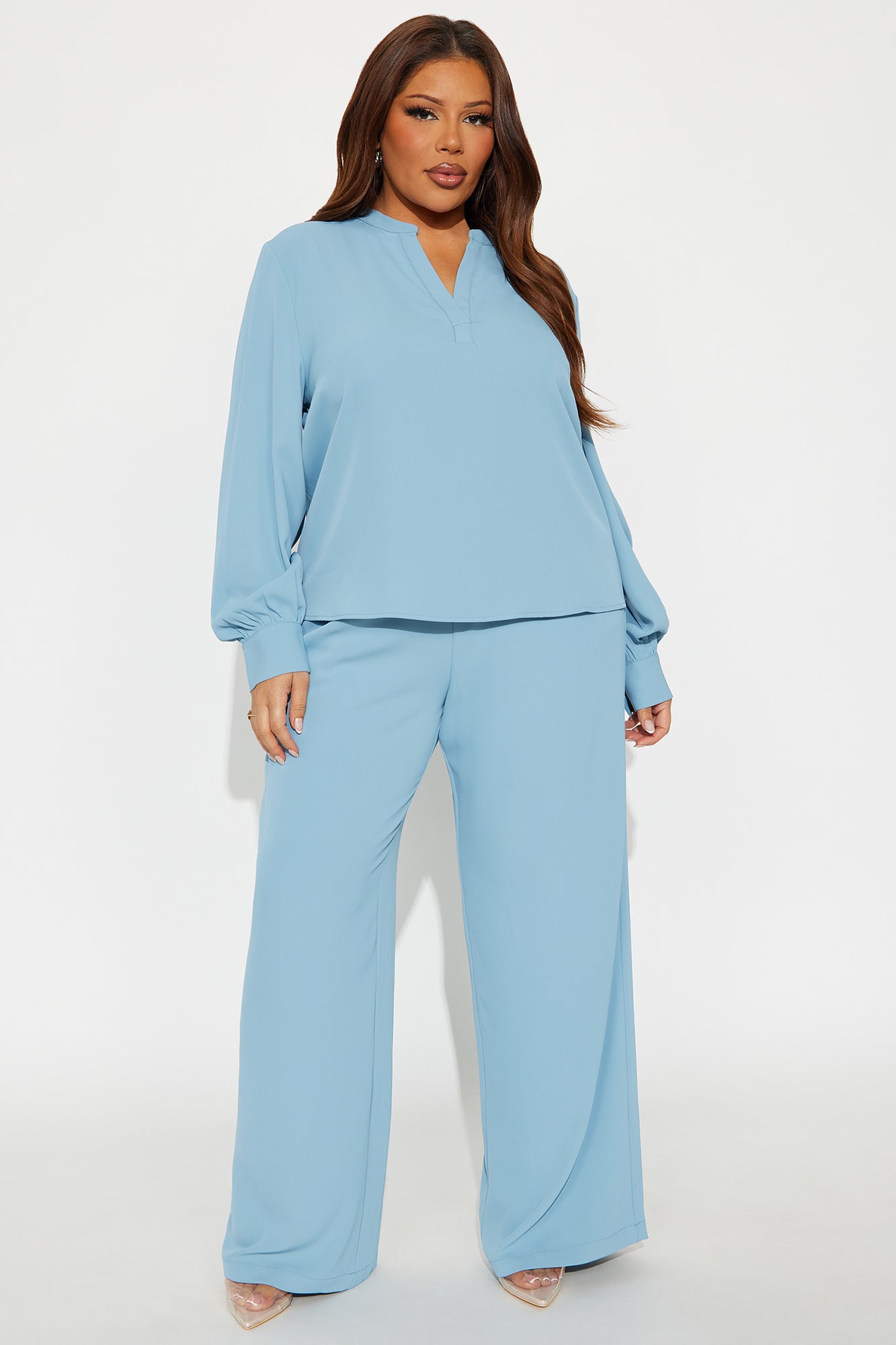 So Chic Wide leg Pant Set - Slate Blue