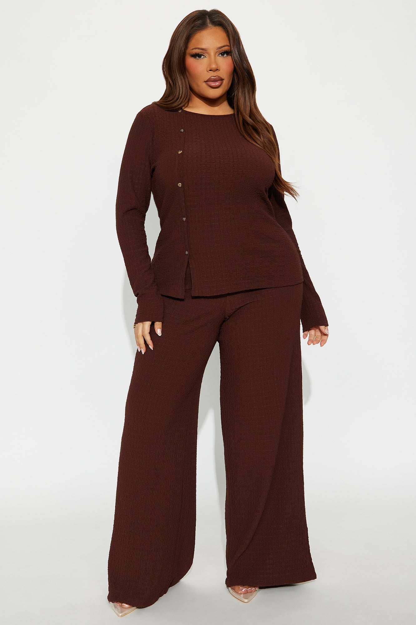 Zakai Textured Pant Set - Brown