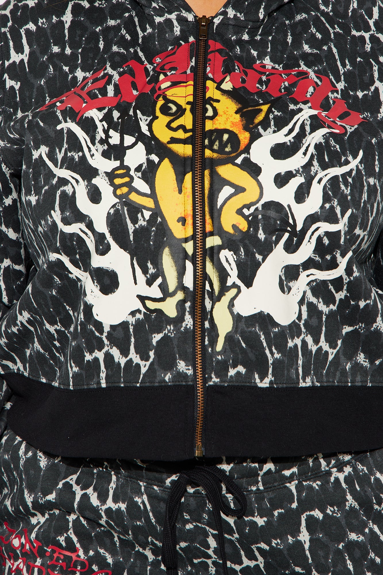 Ed Hardy Leopard Devil Zip Front Hoodie - Black
