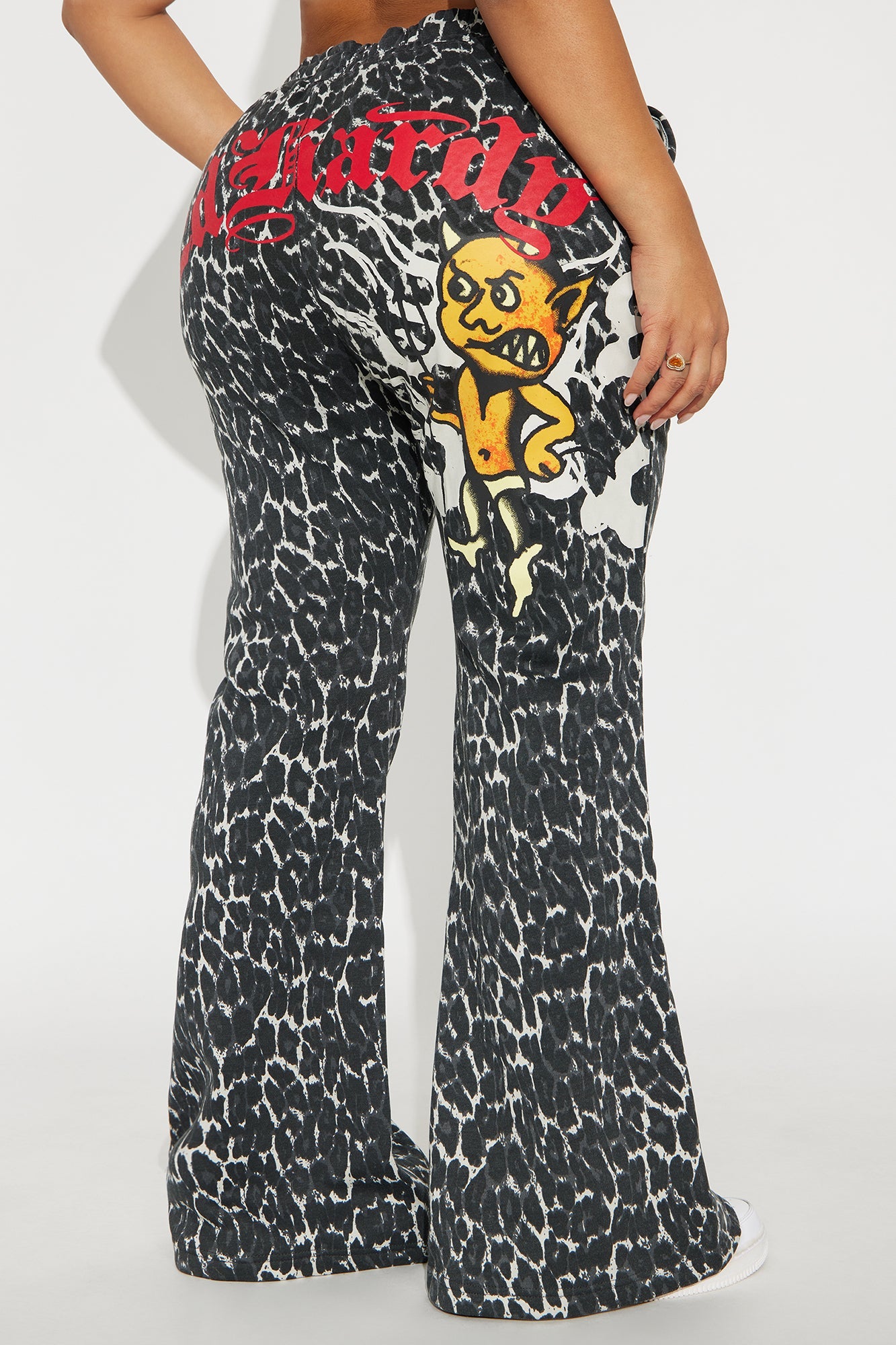 Ed Hardy Leopard Devil Flare Leg Pant - Black