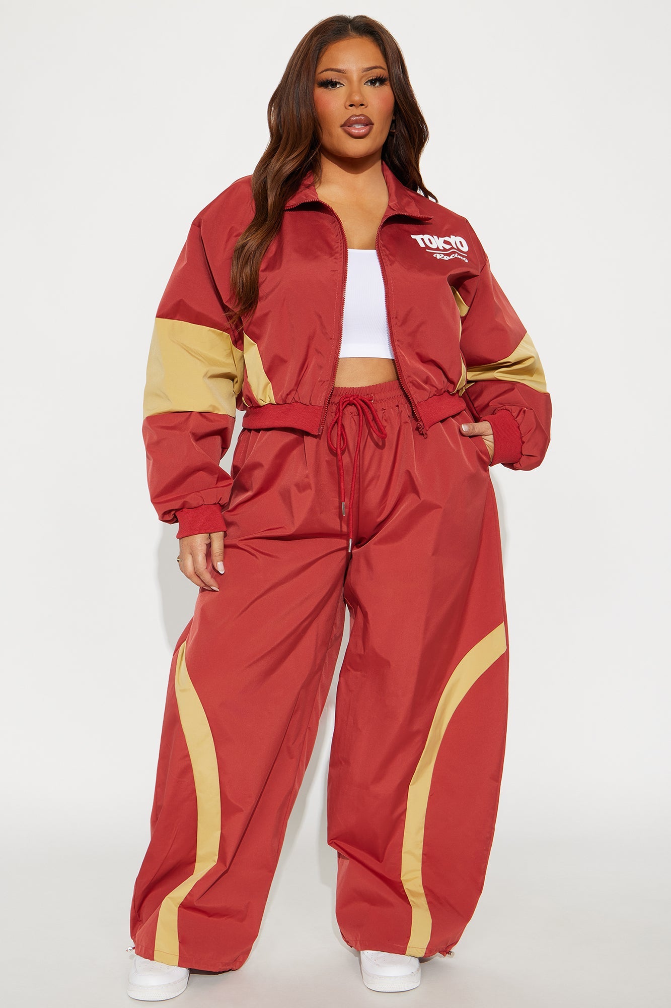 Tokyo Drift Windbreaker Barrel Pant Set - Brick Red