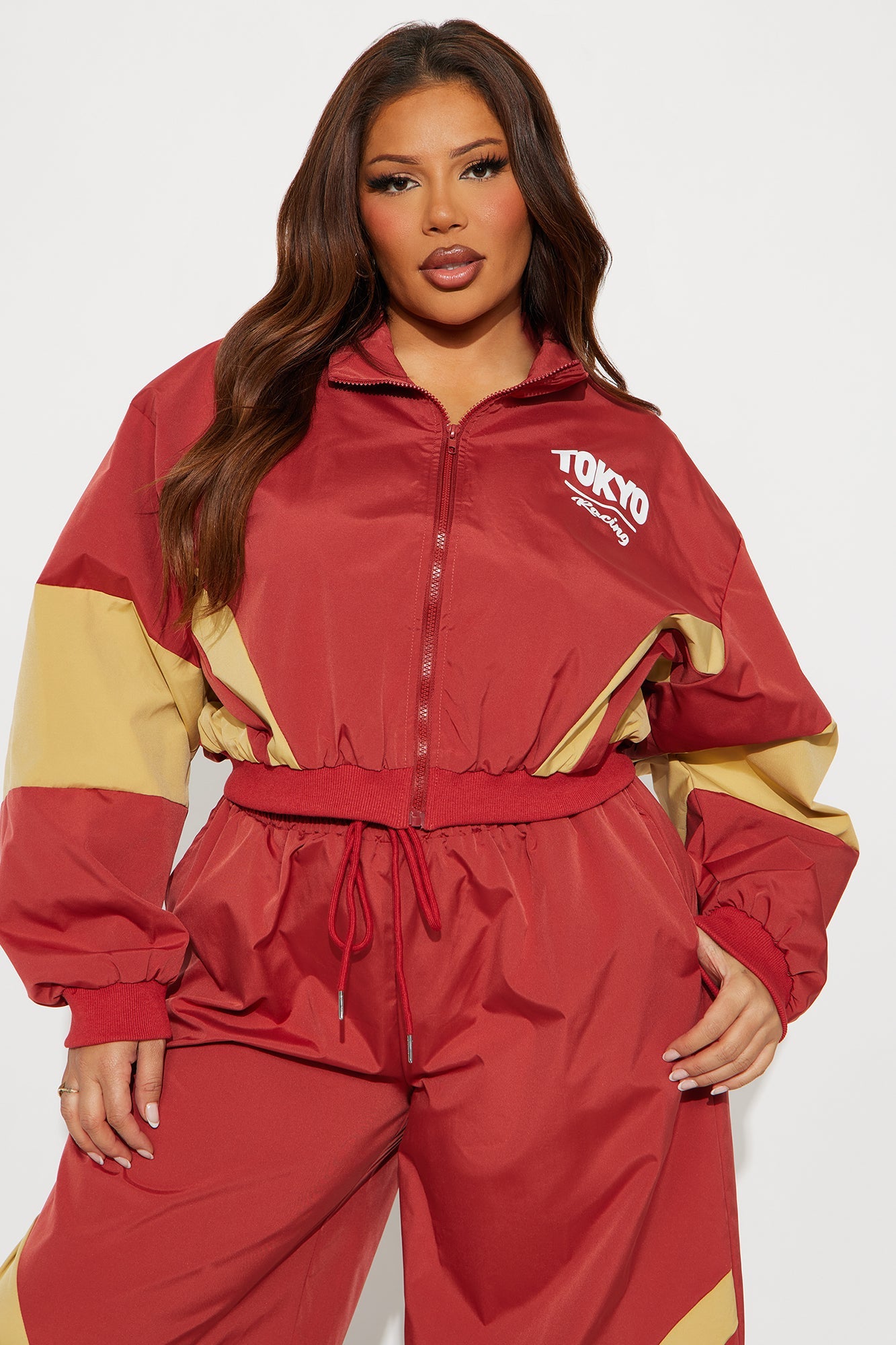 Tokyo Drift Windbreaker Barrel Pant Set - Brick Red