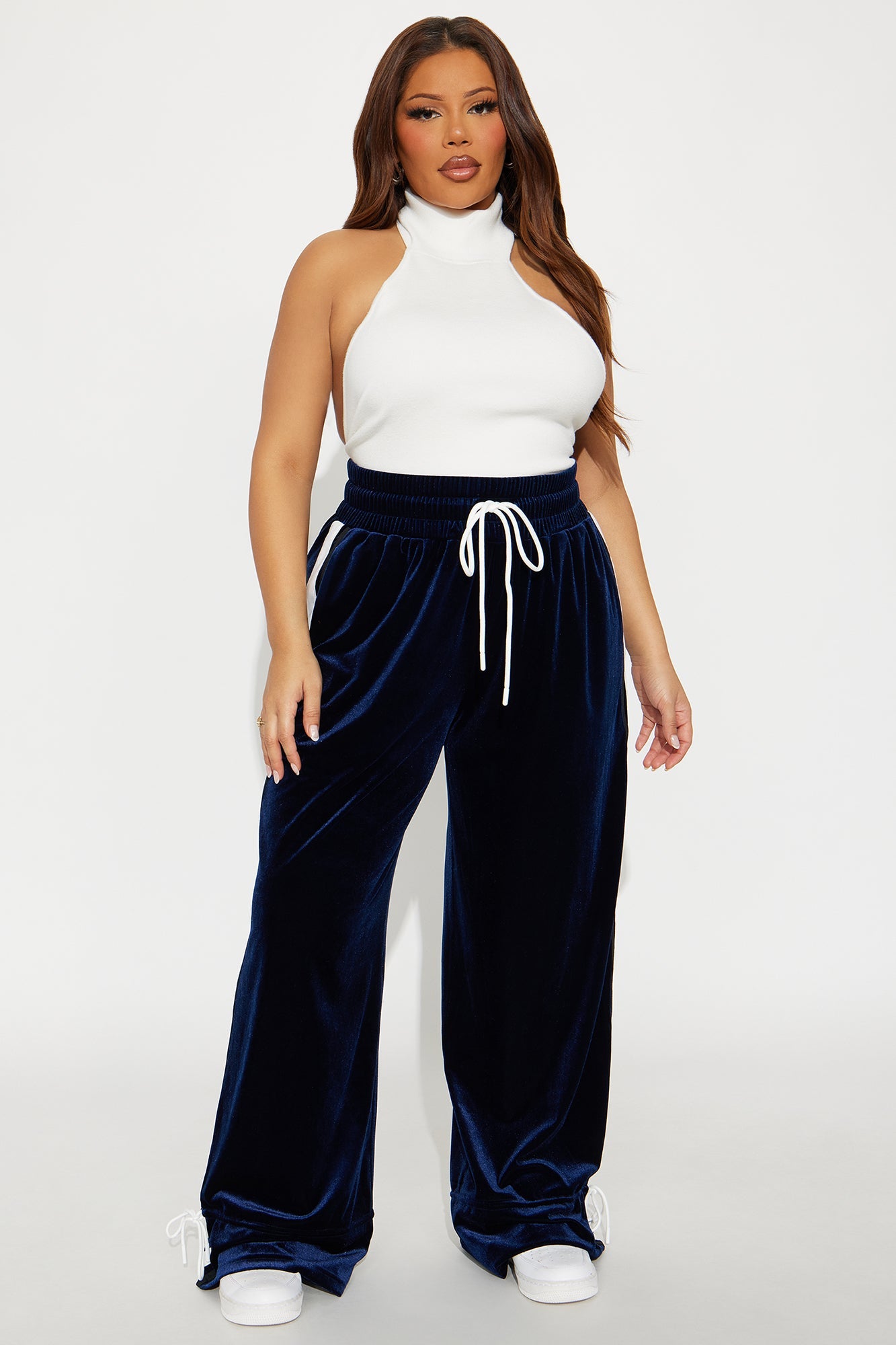 Tease You Velvet Wide Leg Track Pant 32 - Blue/combo