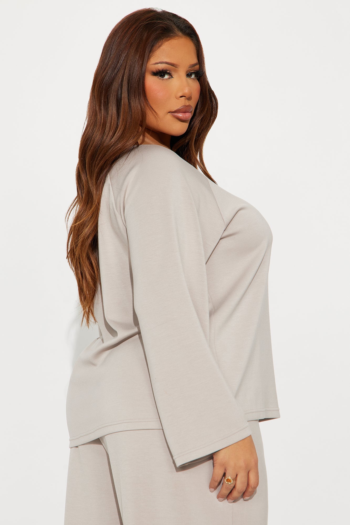 Stephanie Ultra Soft Off Shoulder Sweatshirt - Stone