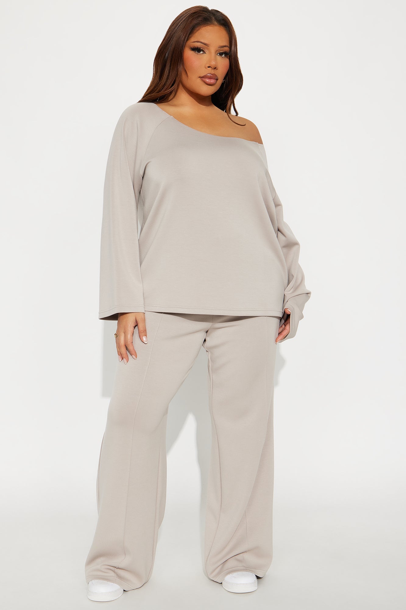 Stephanie Ultra Soft Wide Leg Sweatpant - Stone