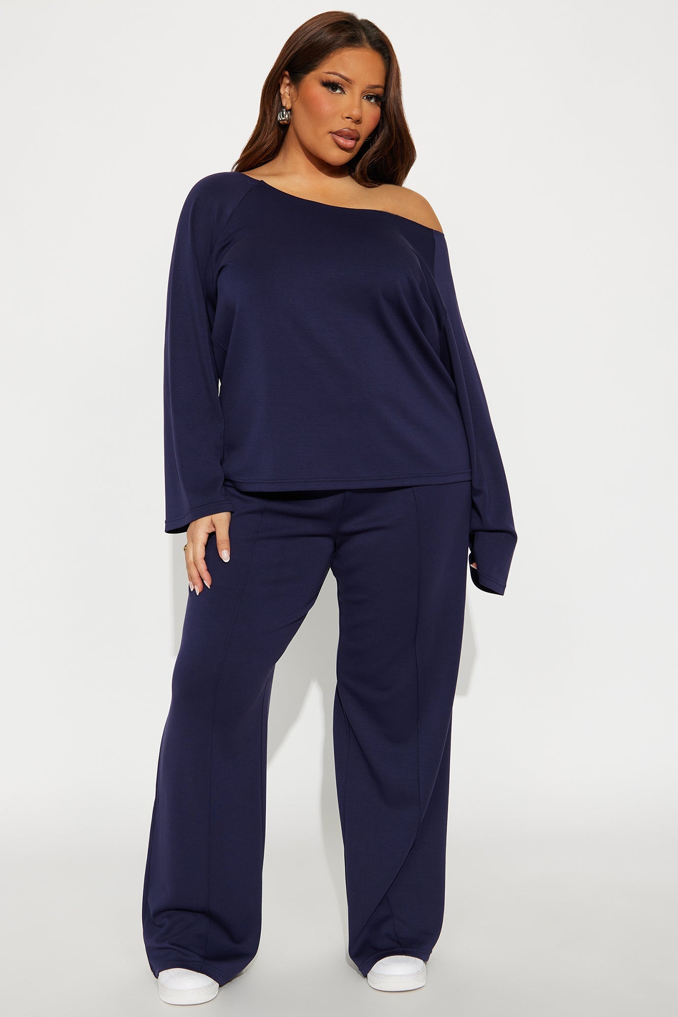 Stephanie Ultra Soft Off Shoulder Sweatshirt - Navy