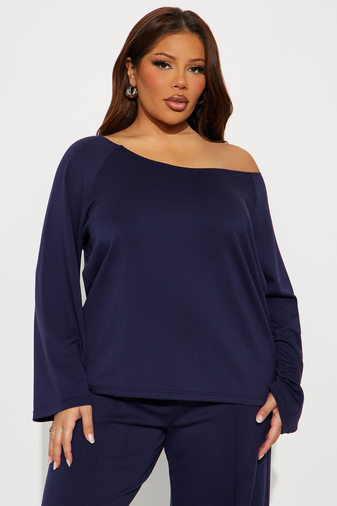Stephanie Ultra Soft Off Shoulder Sweatshirt - Navy