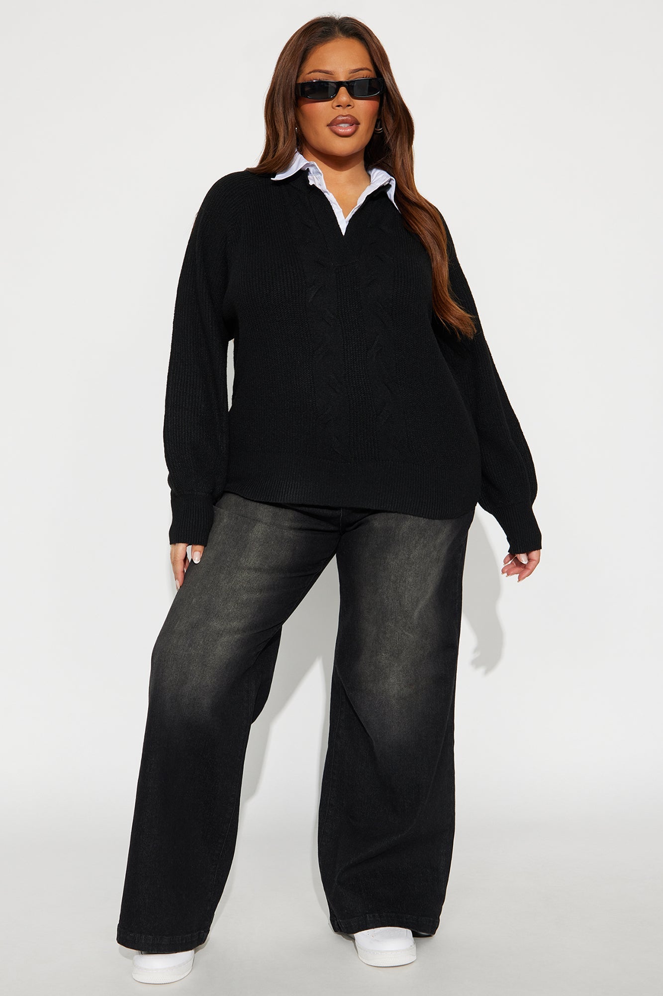 Stay Elite Pullover Collared Sweater - Black/White