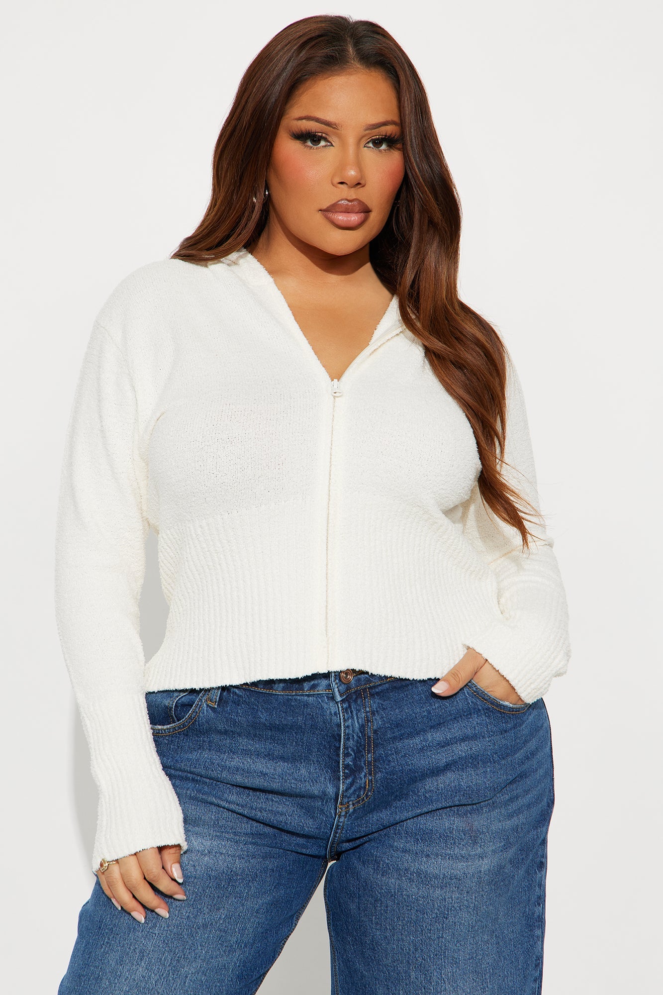 Pillow Talk Zip Front Ribbed Cardigan Sweater - Ivory