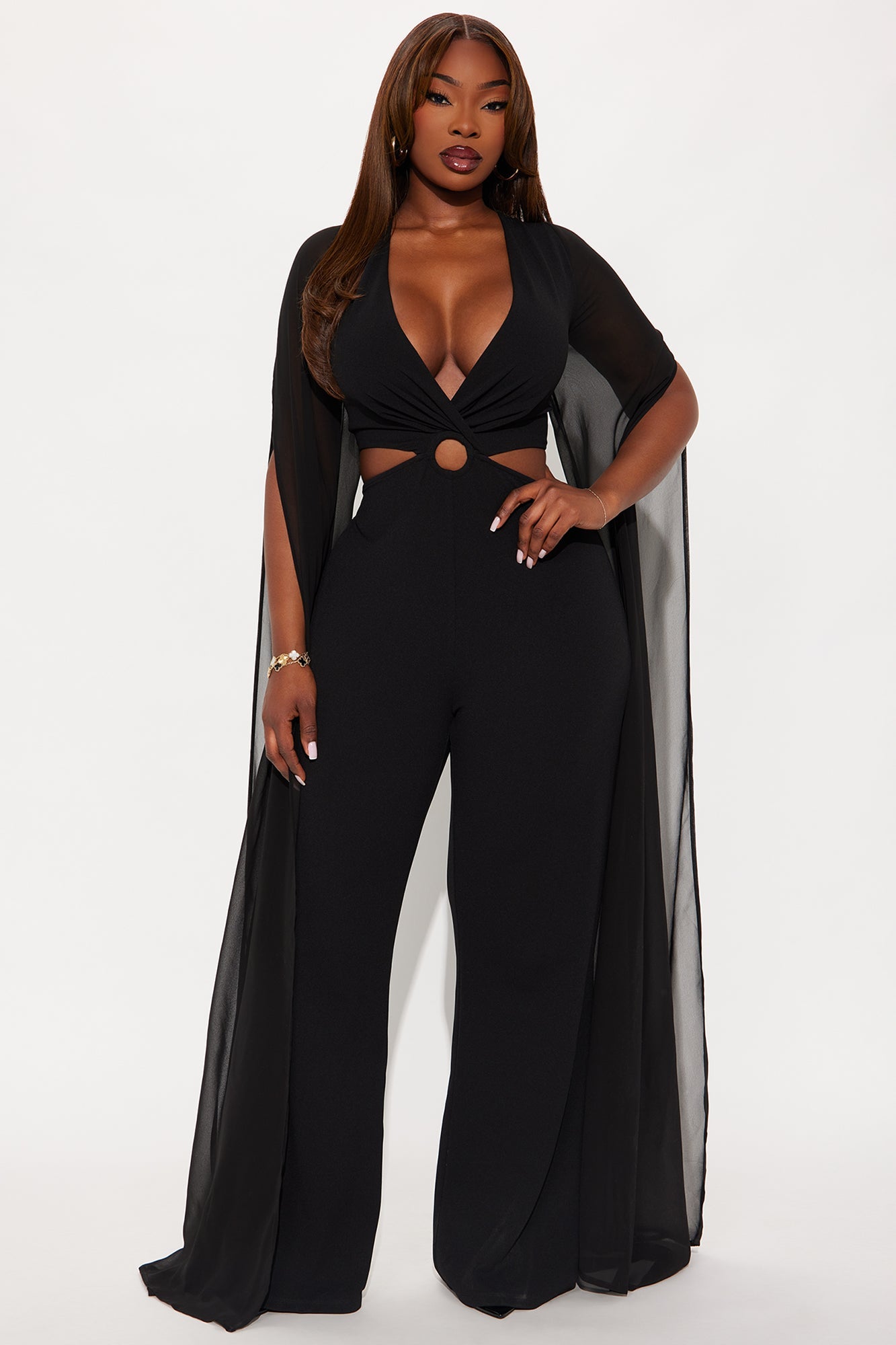 Gemma Draped Mesh Jumpsuit - Black