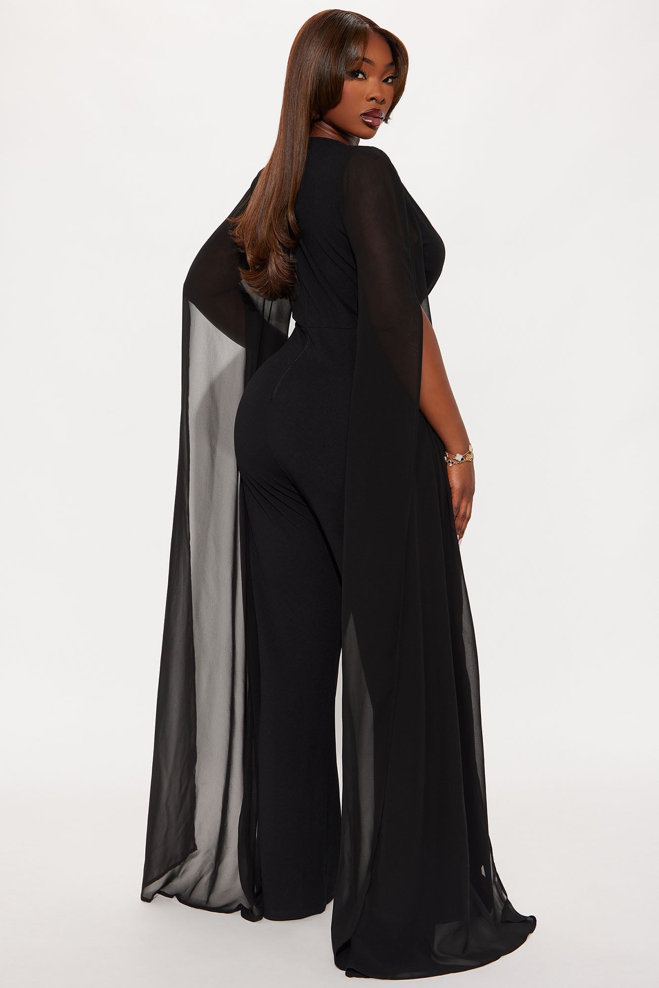 Gemma Draped Mesh Jumpsuit - Black
